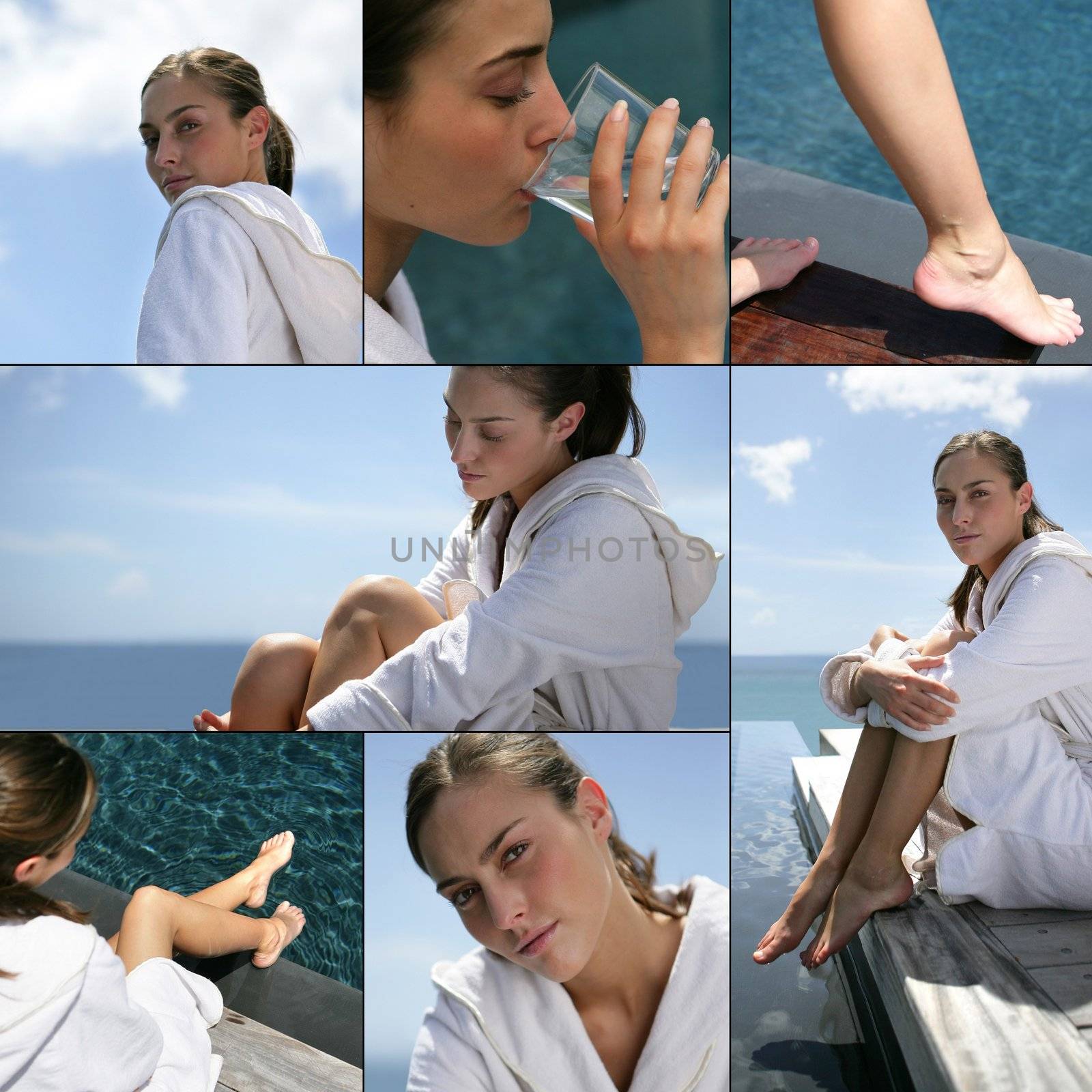 young woman resting and facing the sea