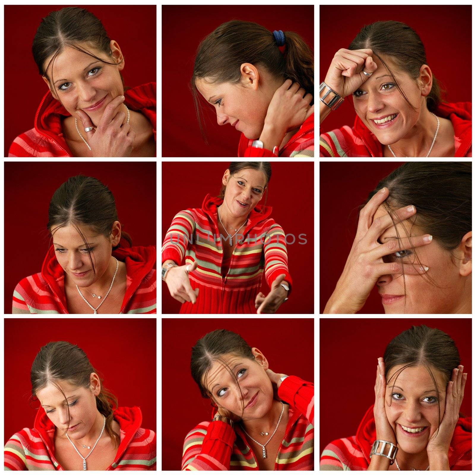 Collage of a young woman making faces