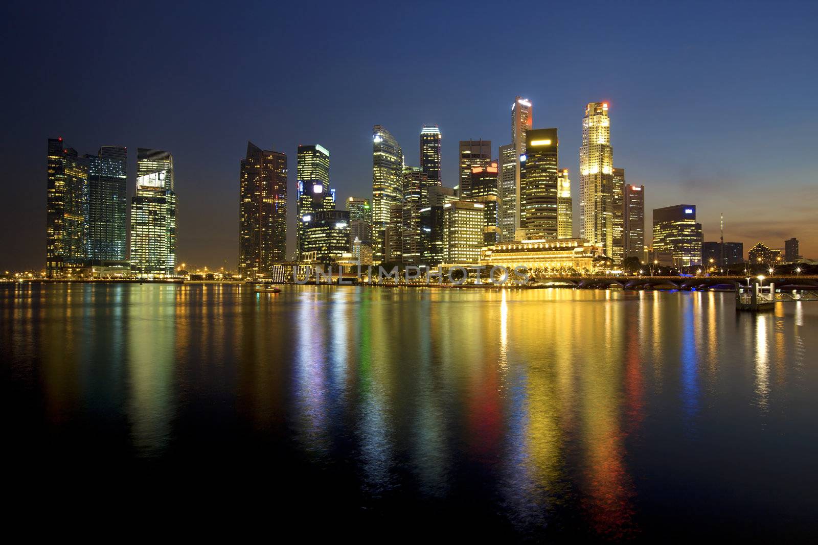 Sunset scene from the financial district,Singapore. From the river.