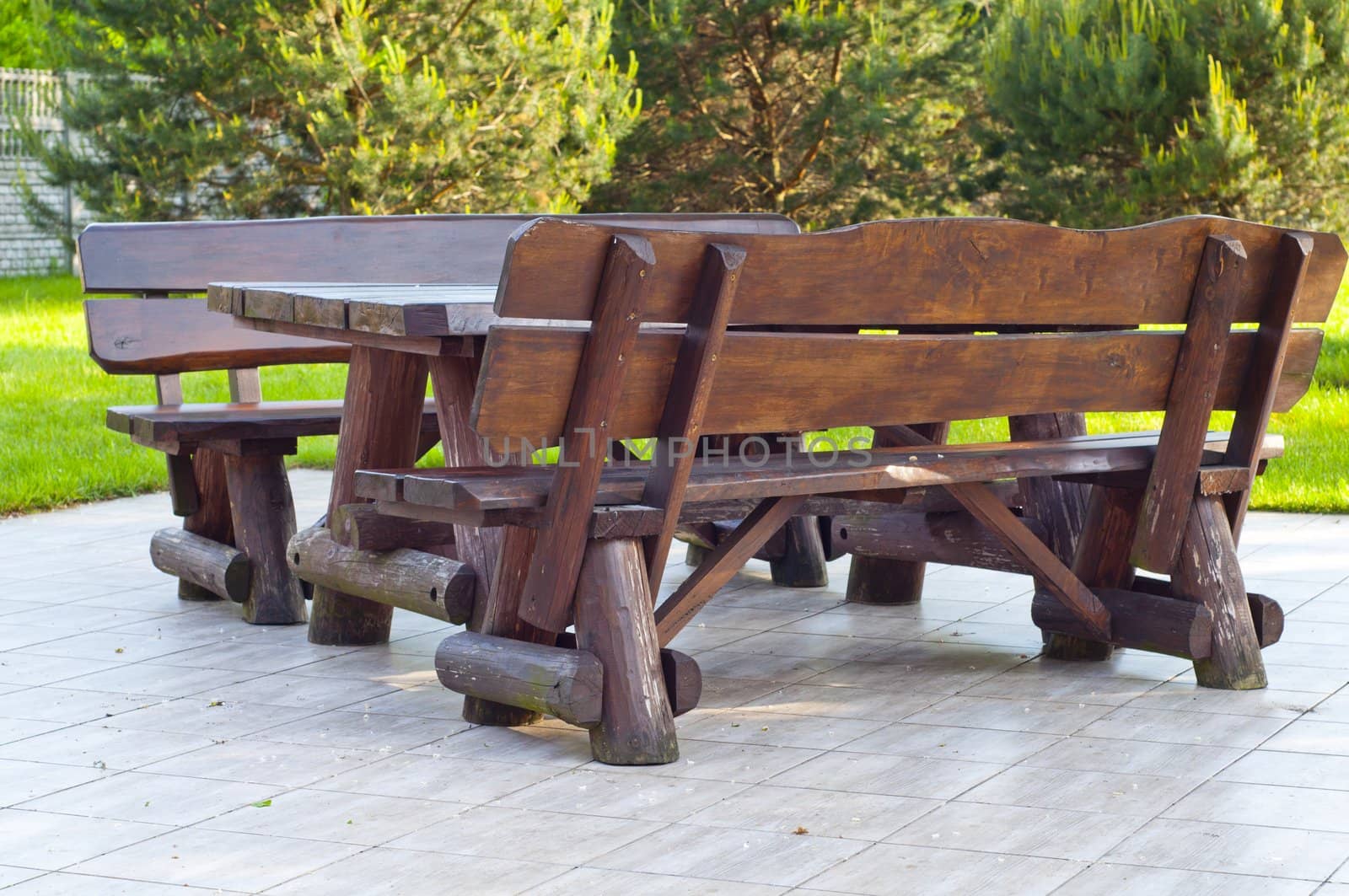 sturdy wooden bench in the park