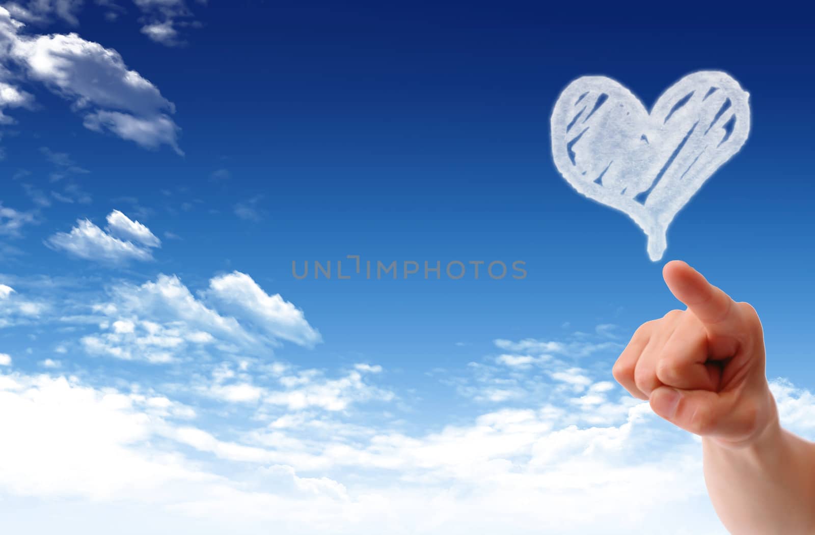 Hand holding heart shape cloud and blue sky 
 by rufous