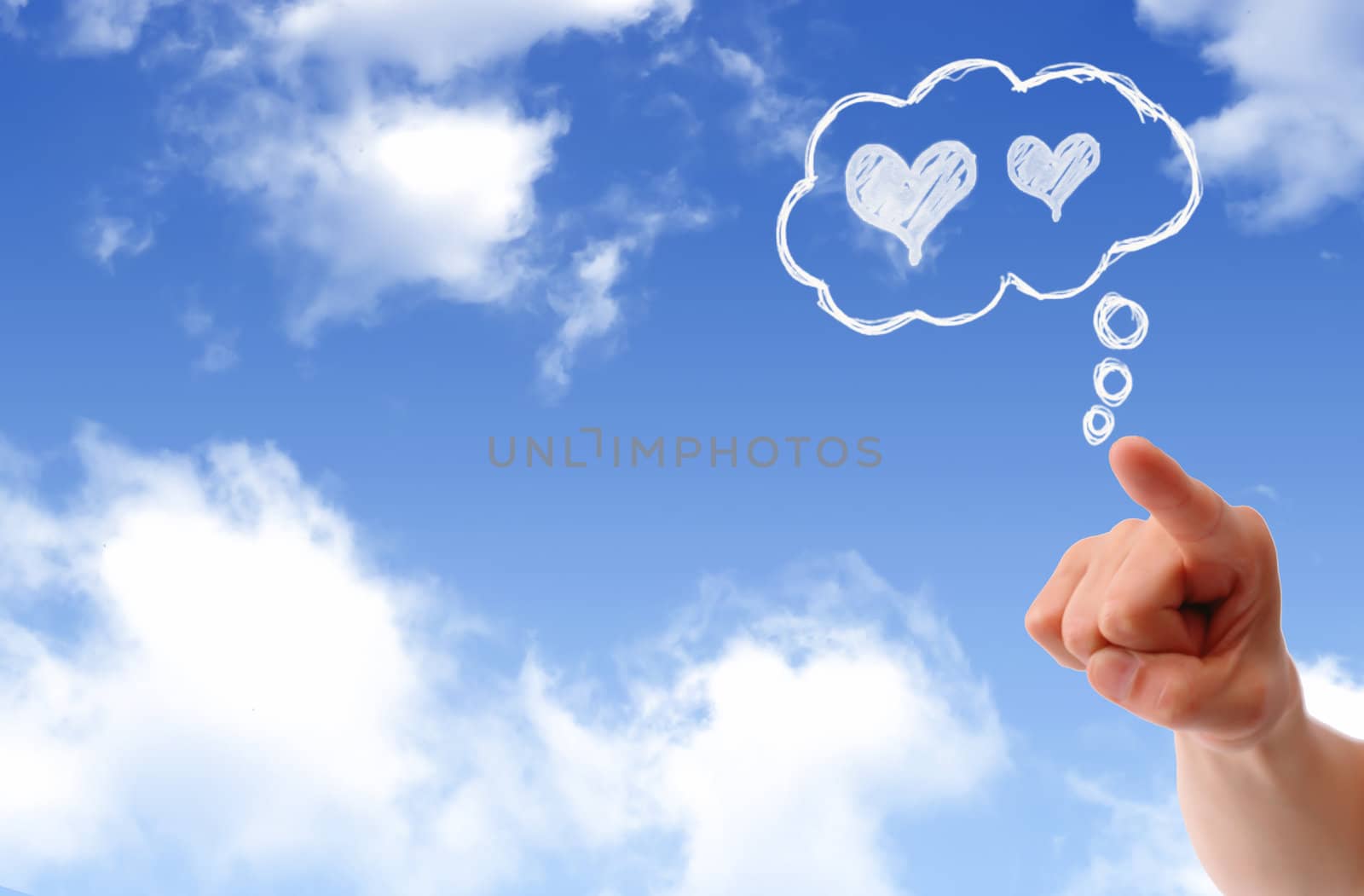 Hand holding heart shape cloud and blue sky 
 by rufous
