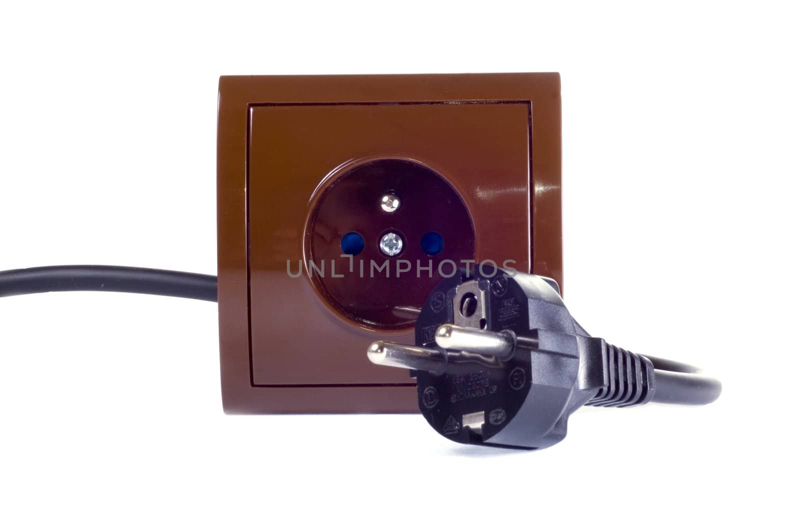 Electric socket and plug on white background