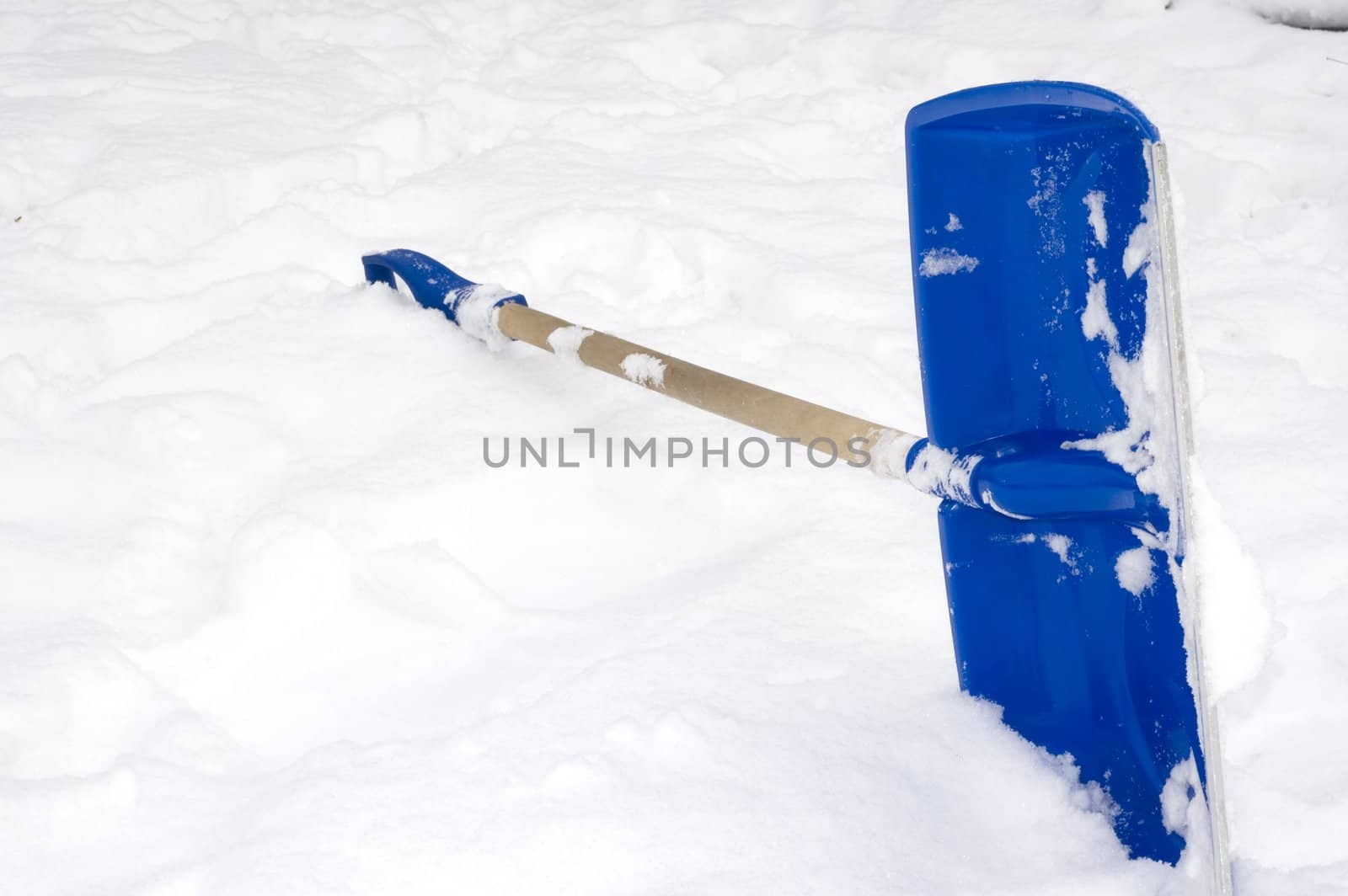 Blue spade for snow in a snow