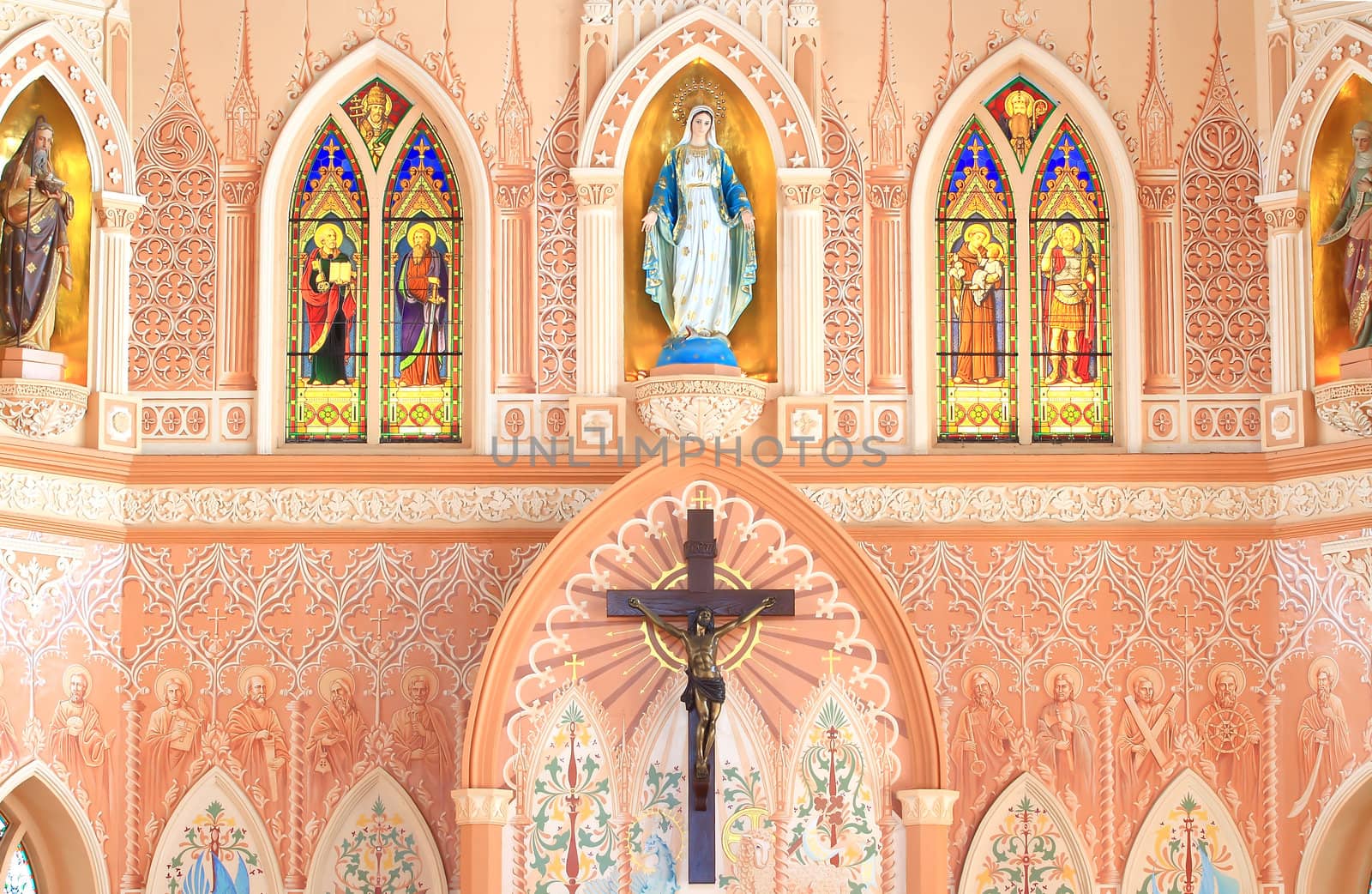 Inside of gothic style church, east of Thailand