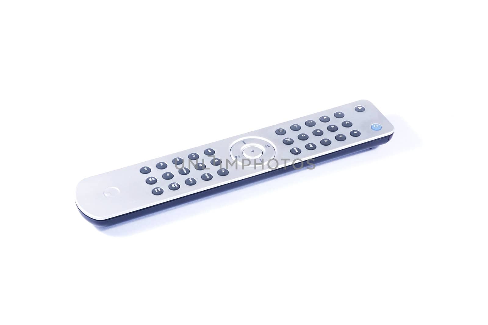 silver remote control on white background