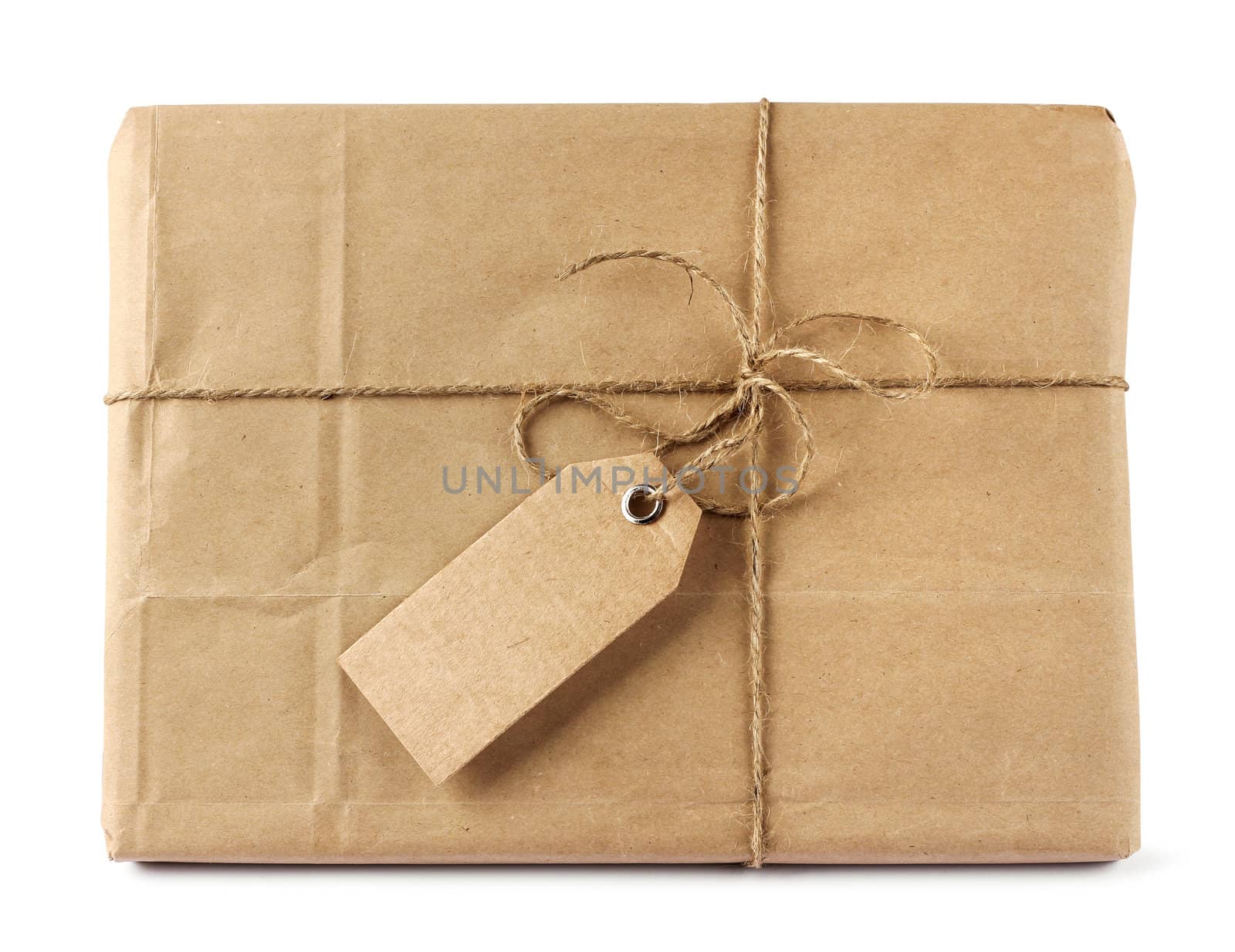 Brown mail delivery package with tag by anterovium