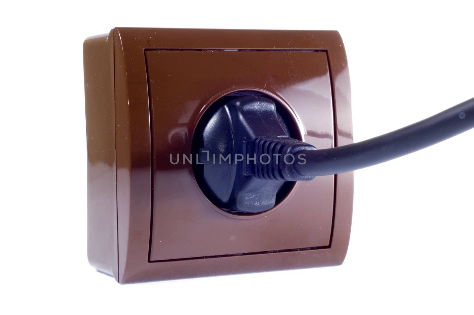 Electric socket and plug on white background