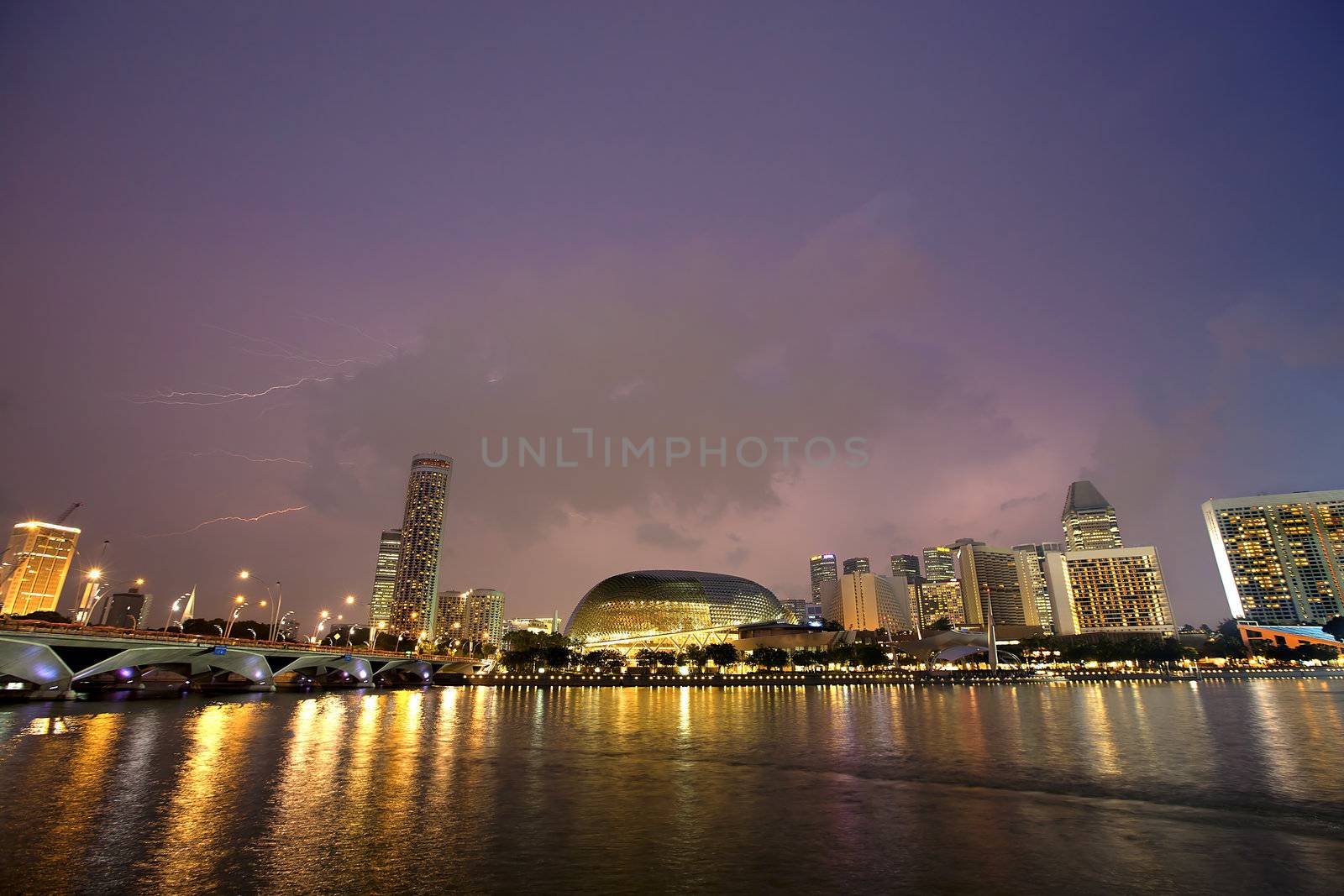 Sunset scene from the financial district,Singapore. From the river.