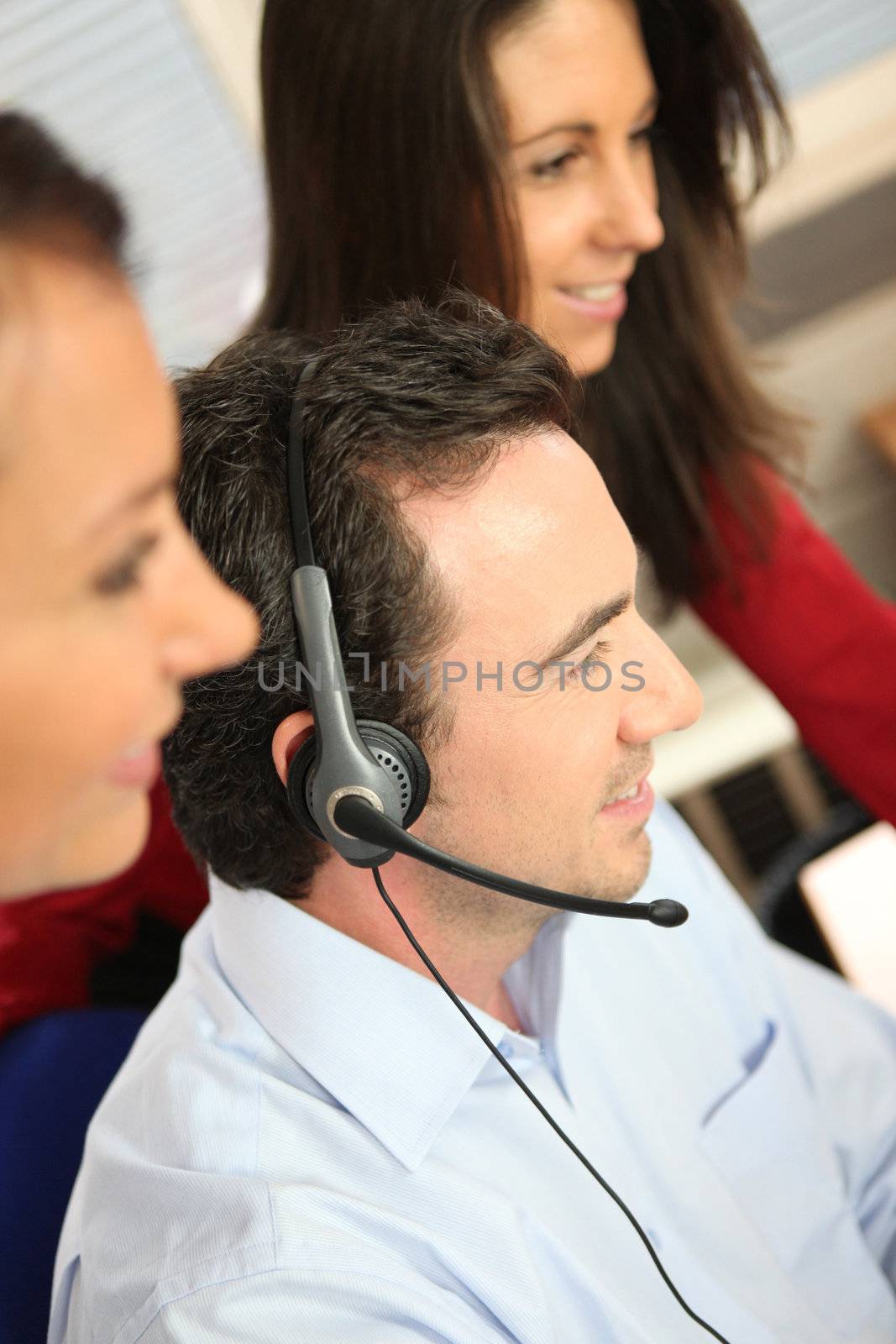 Phone operator in office