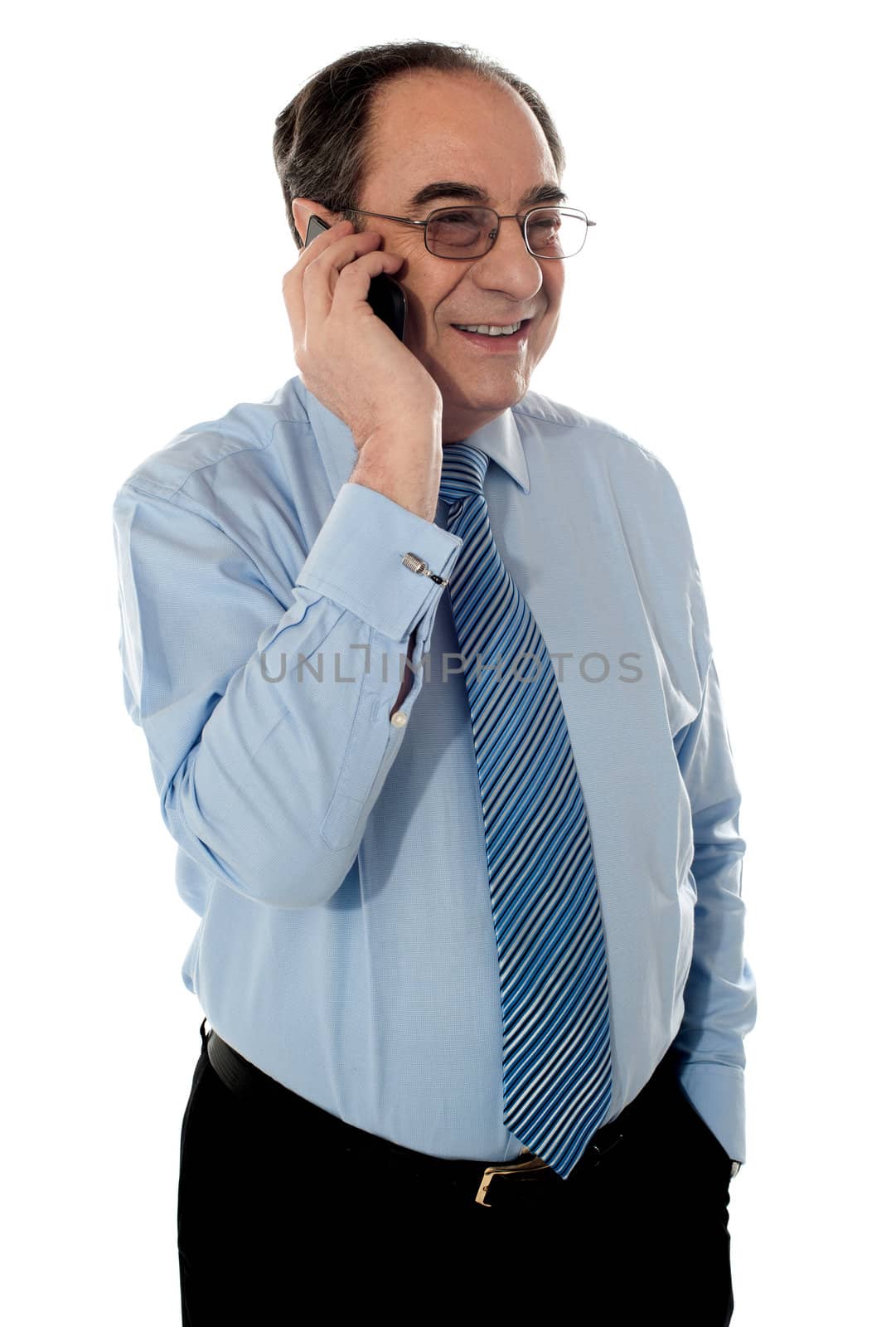 Professional man communicating isolated against white background