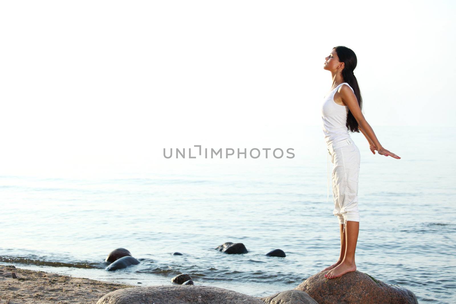 meditation on ocean sand beach