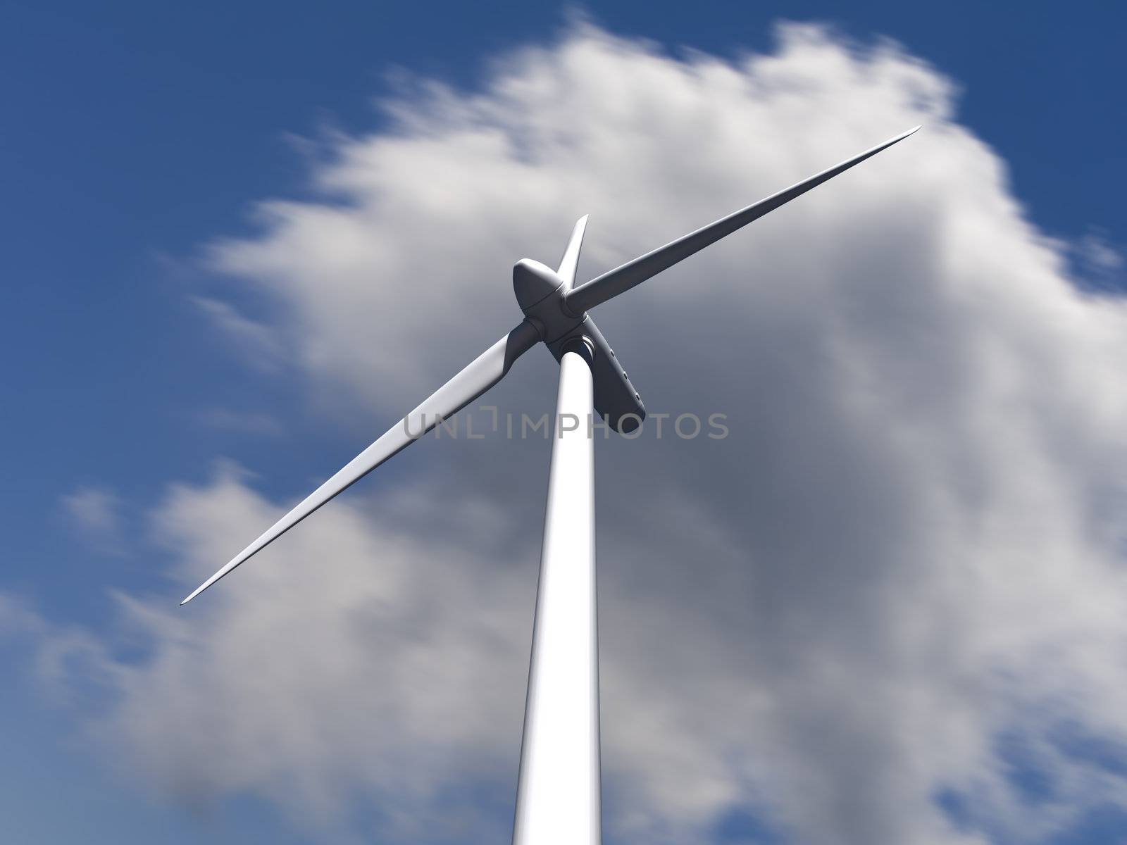 Wind turbines with sky and clouds on background