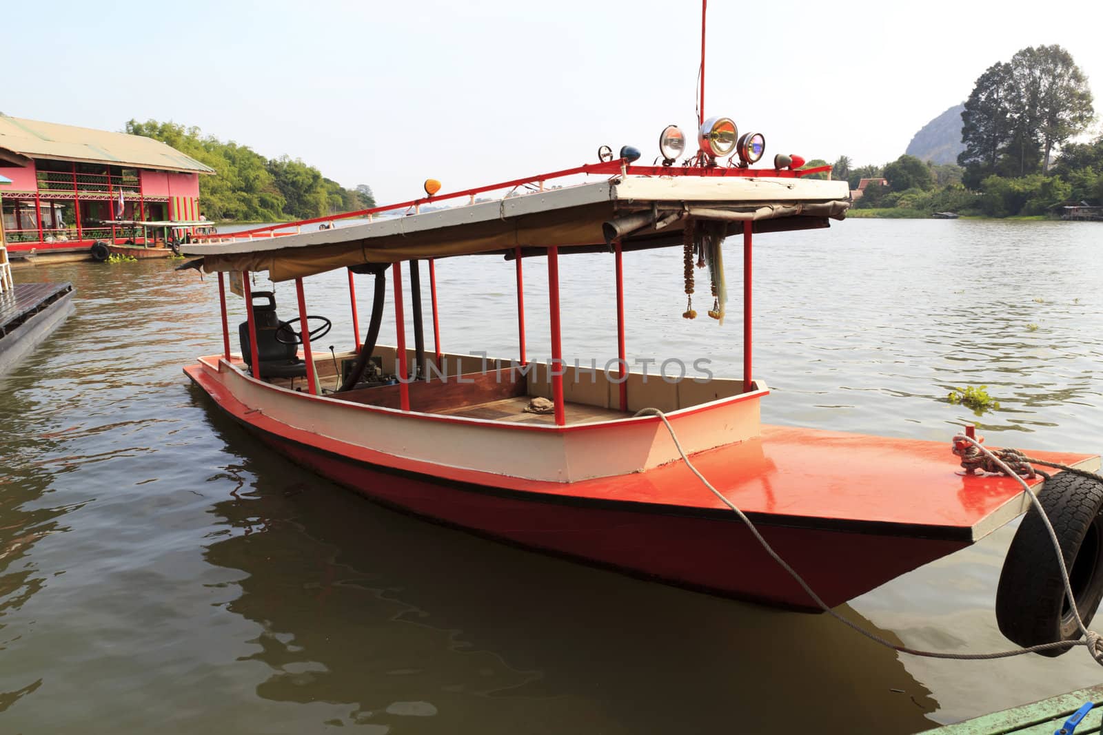 The boat in the landscape of river.