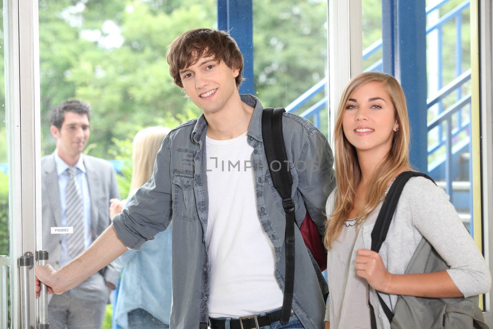Students at college entrance