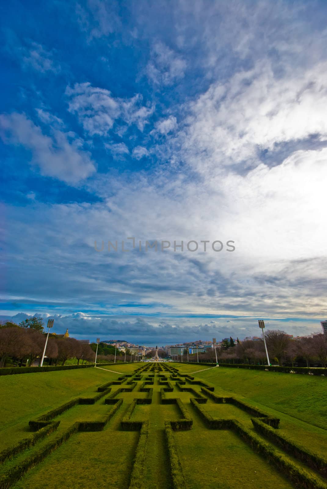 looking down the Avenida da Liberdade in Lisbon, Portugal