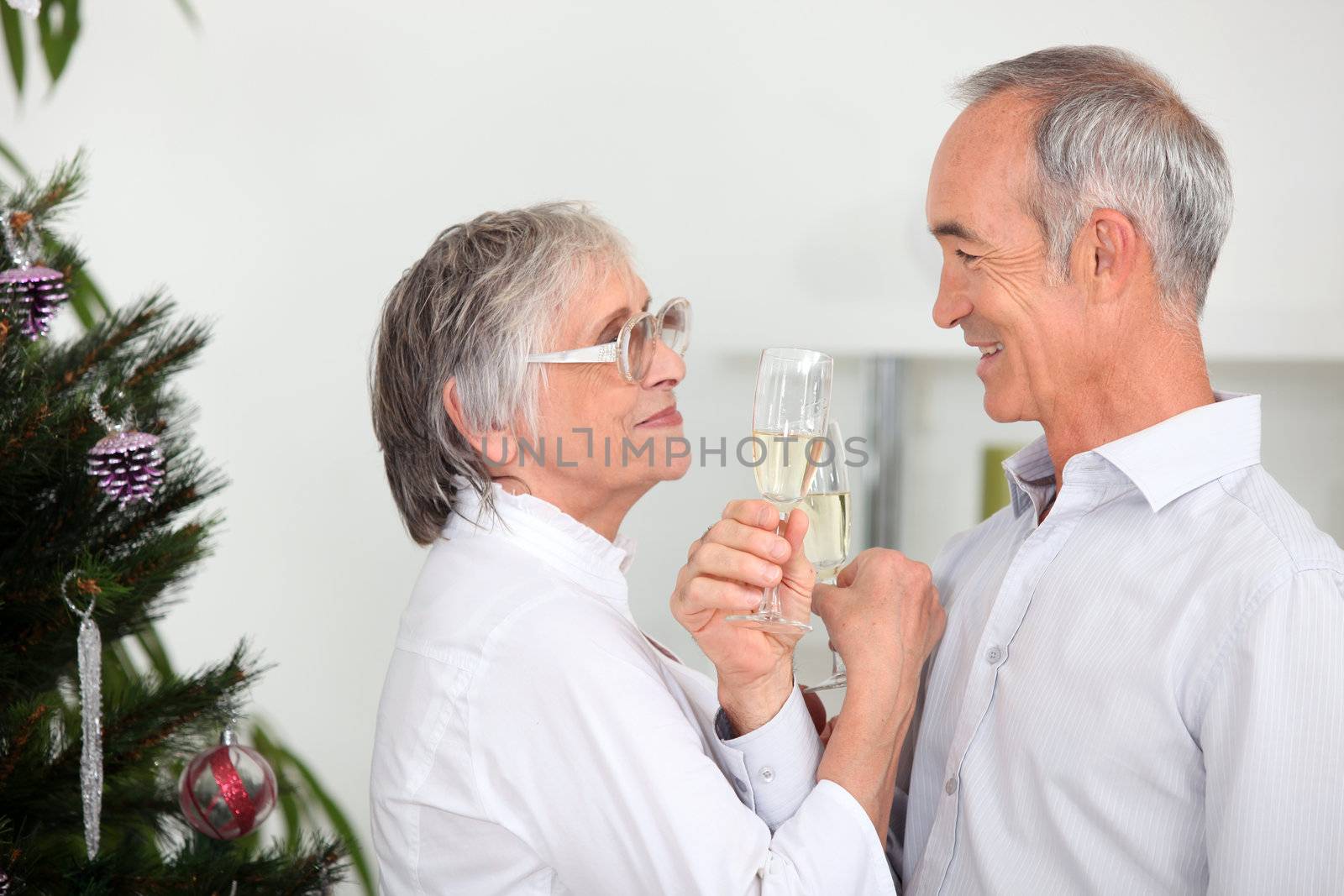 Old couple celebrating Christmas by phovoir
