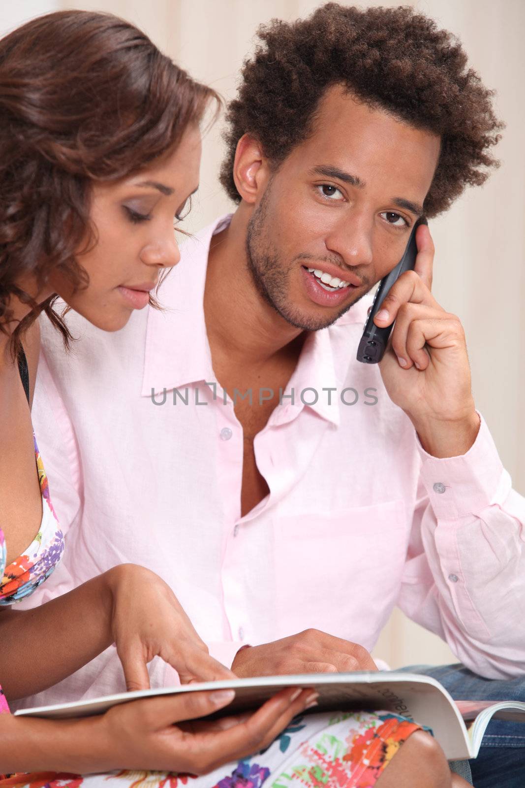 Couple ordering goods over the telephone