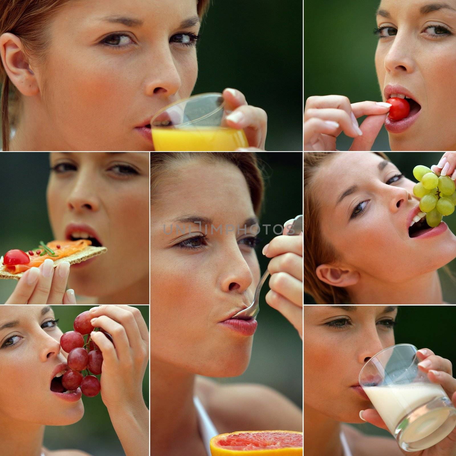 woman eating healthy foods by phovoir