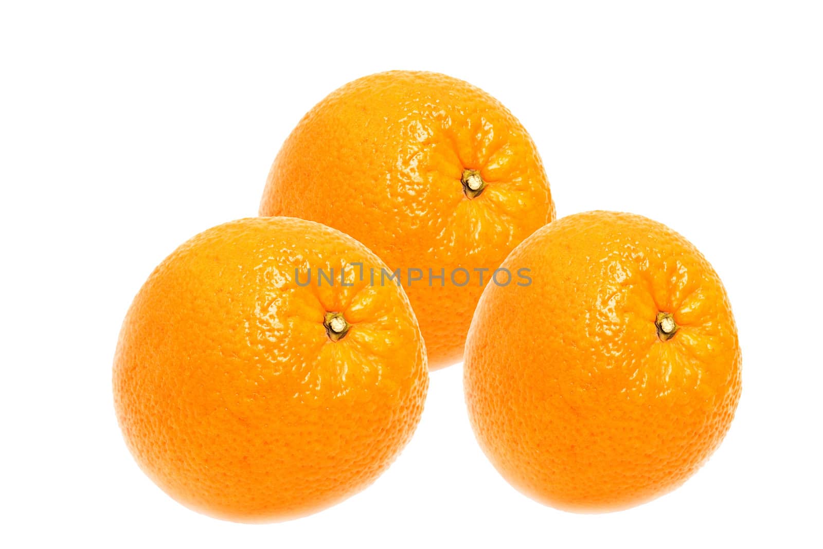 three juice oranges isolated on white background 