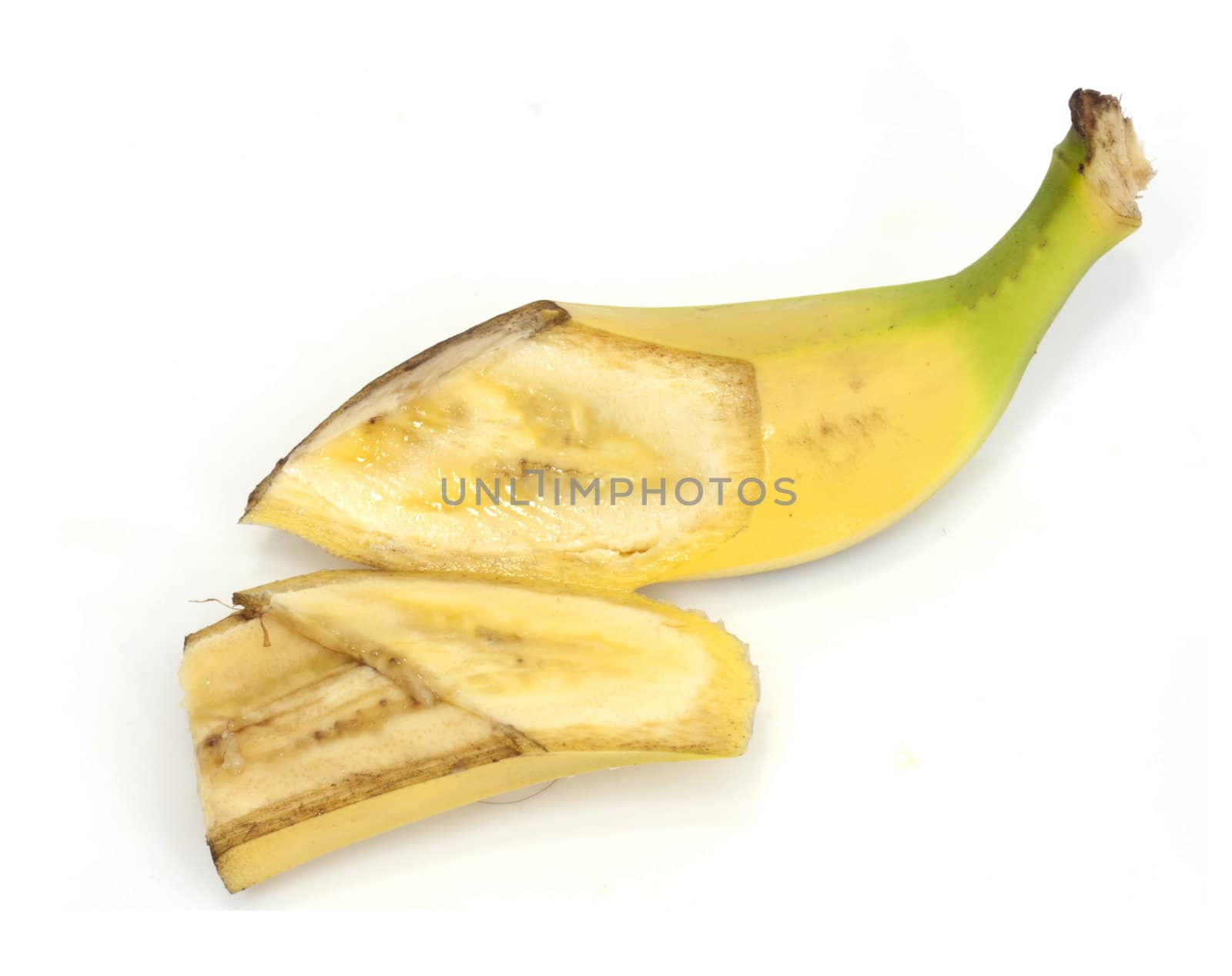 sliced ​​banana on a white background