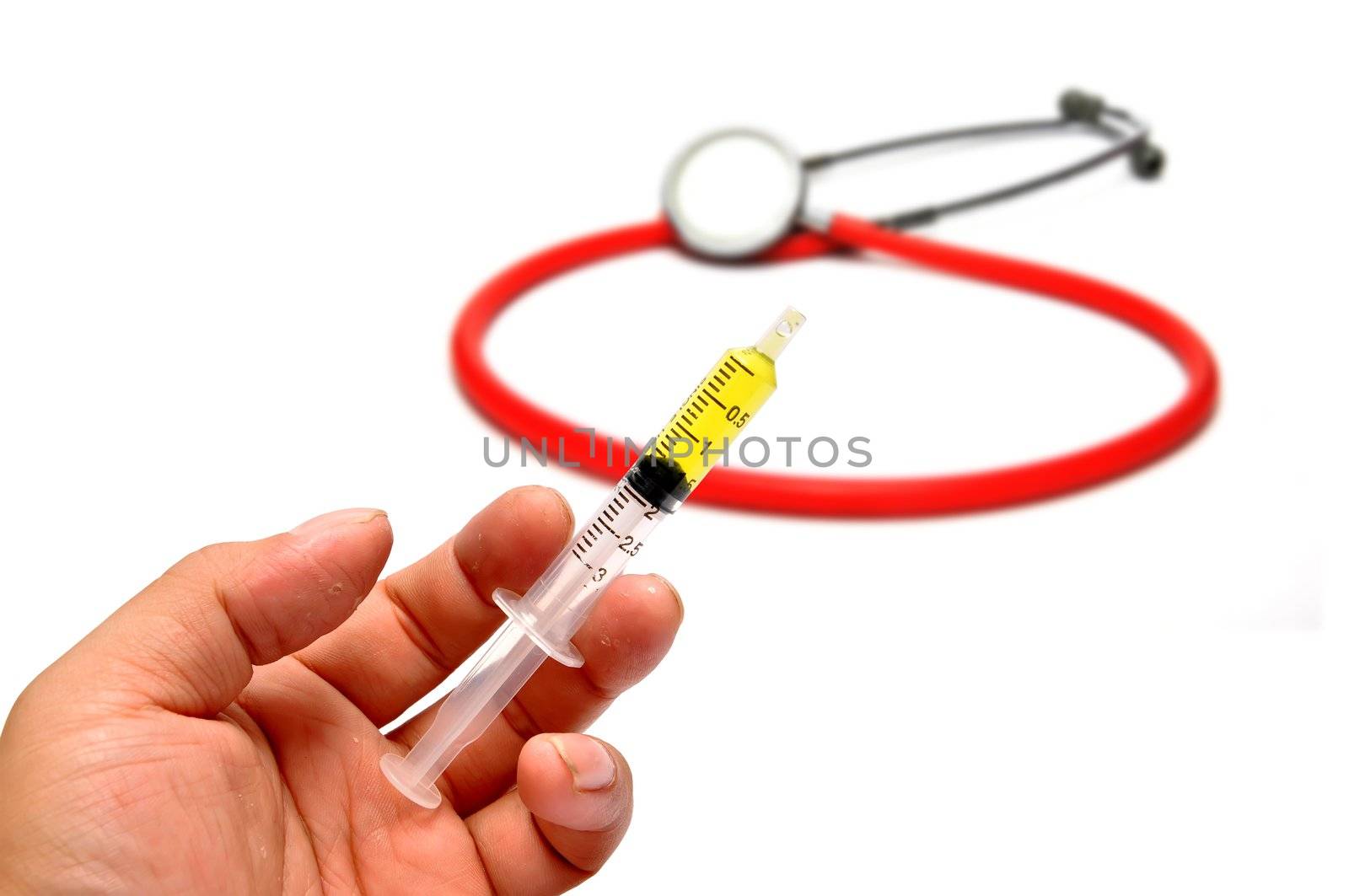 Syringe and hand