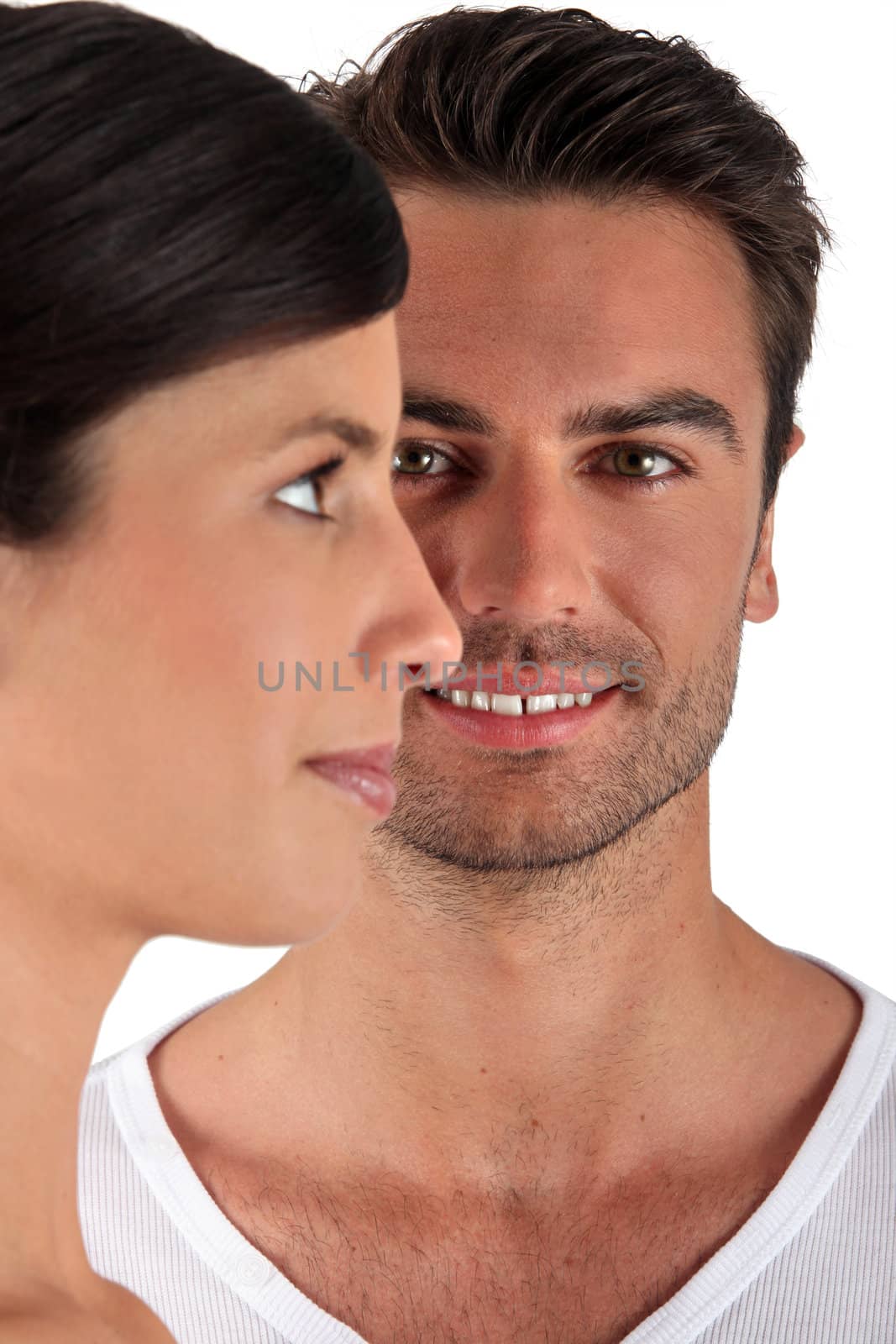 Couple facing different directions
