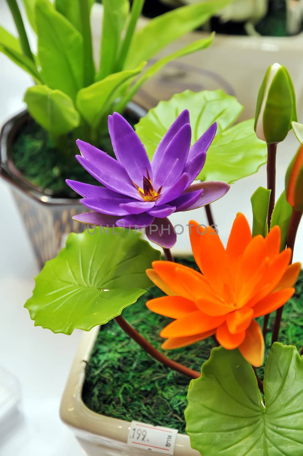 Beautiful bouquet of artificial lotus flowers