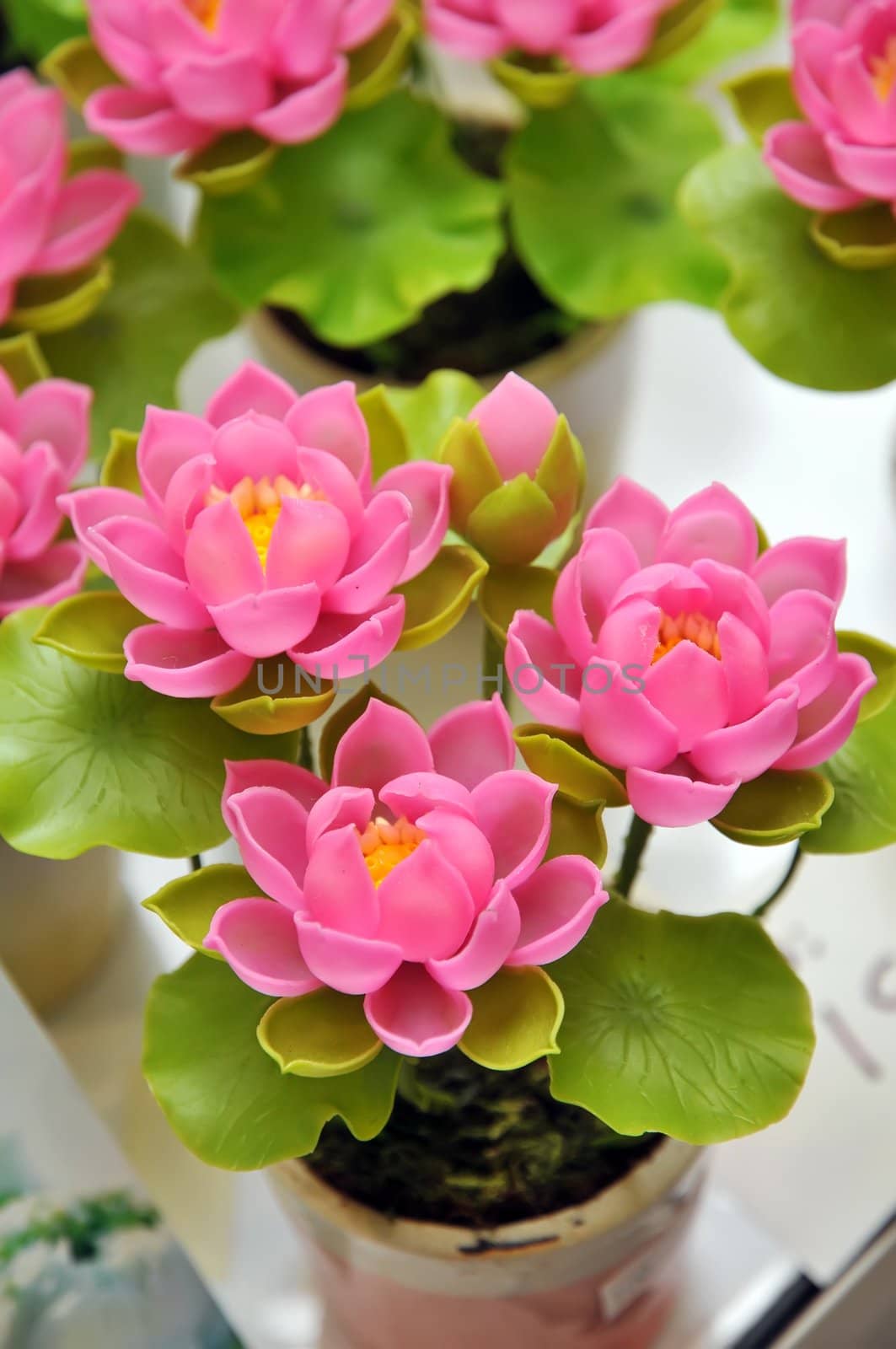 Beautiful bouquet of artificial lotus flowers