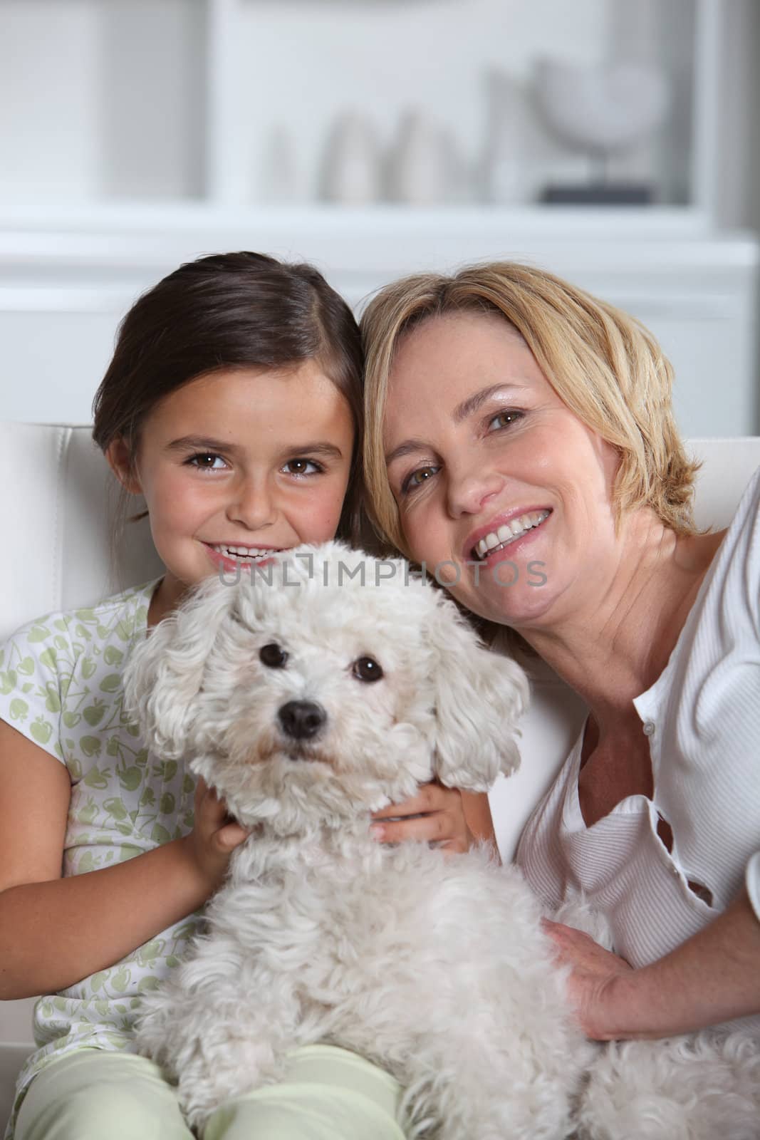 Mother, daughter and dog by phovoir
