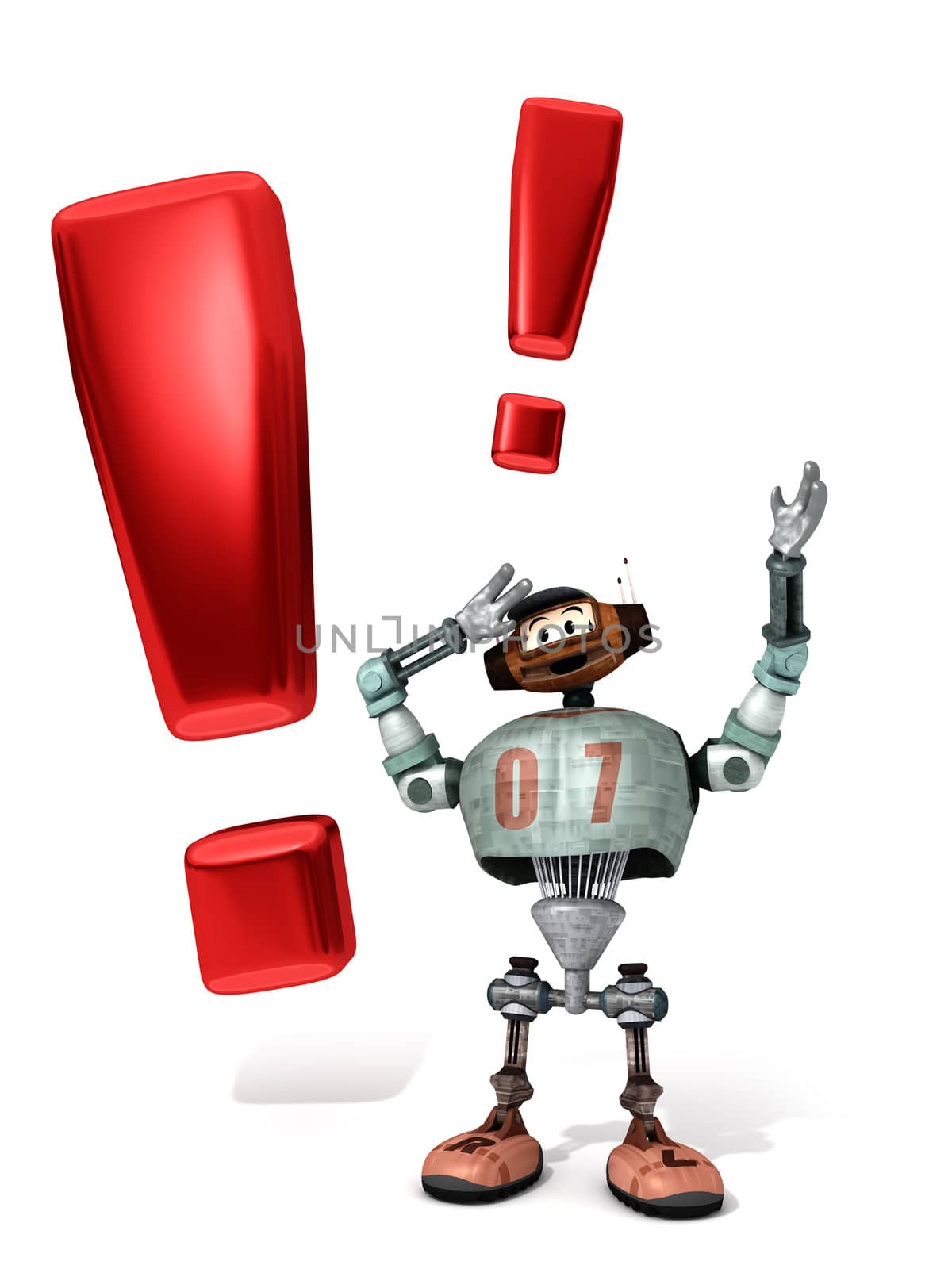 Djoby the robot Exclamation with a white background