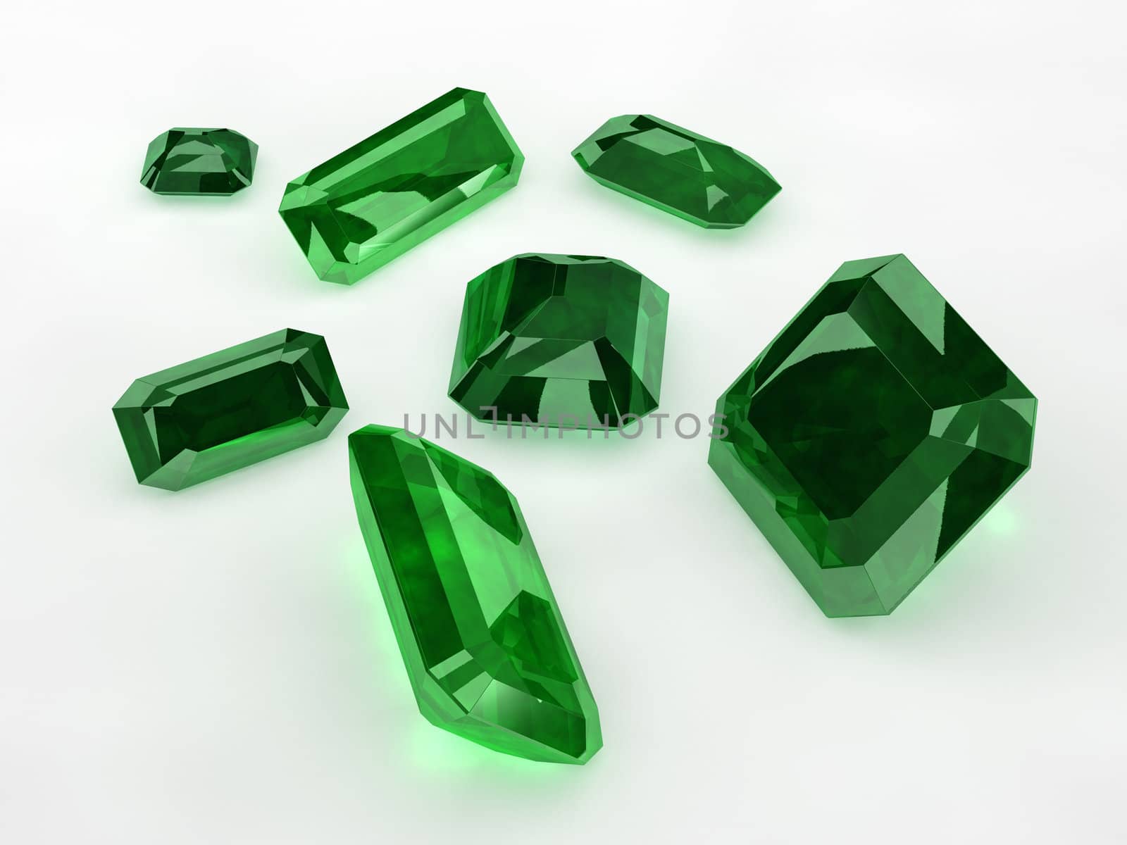 Seven Emeralds with a white background