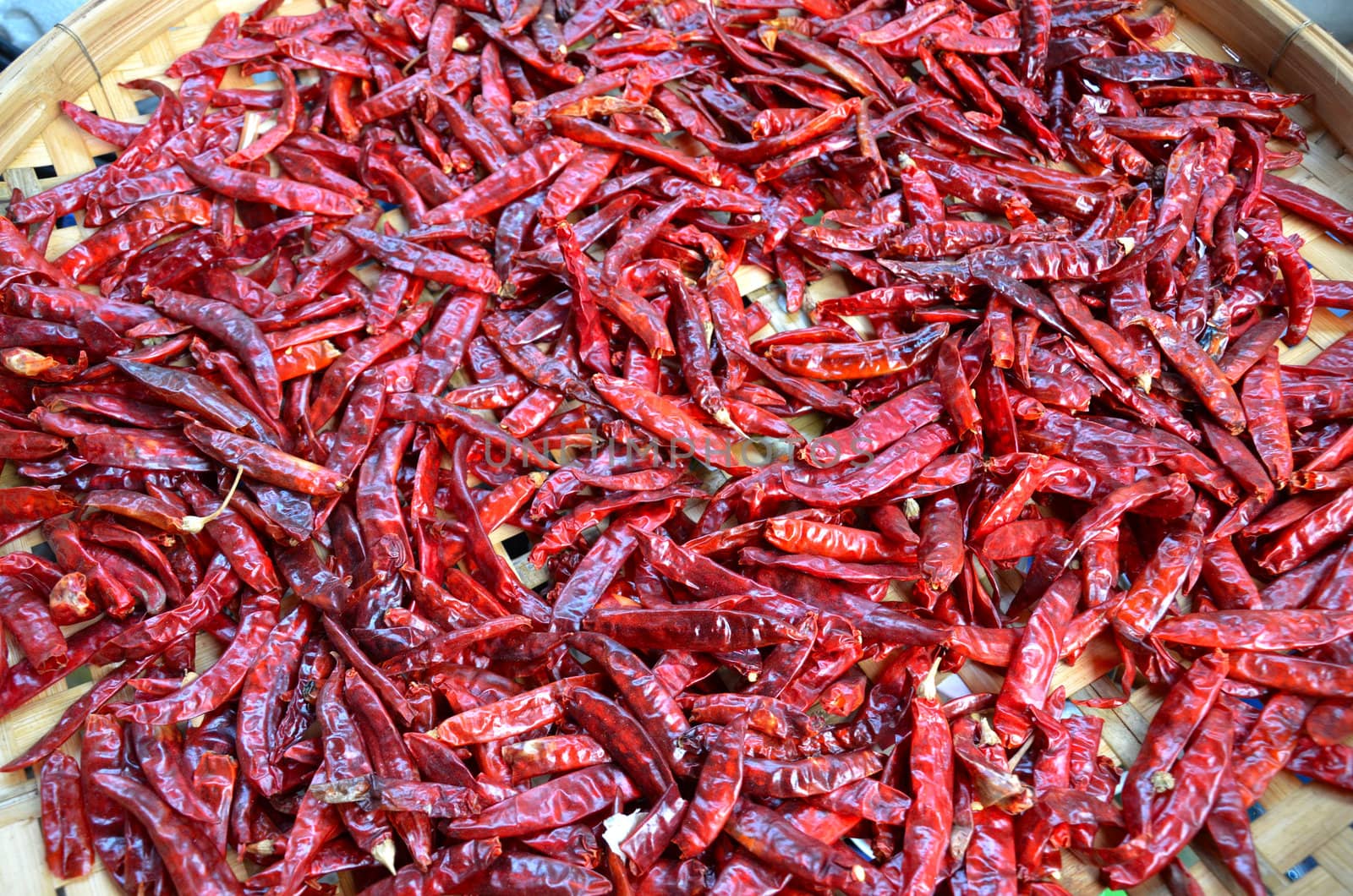 Dried chili in basket