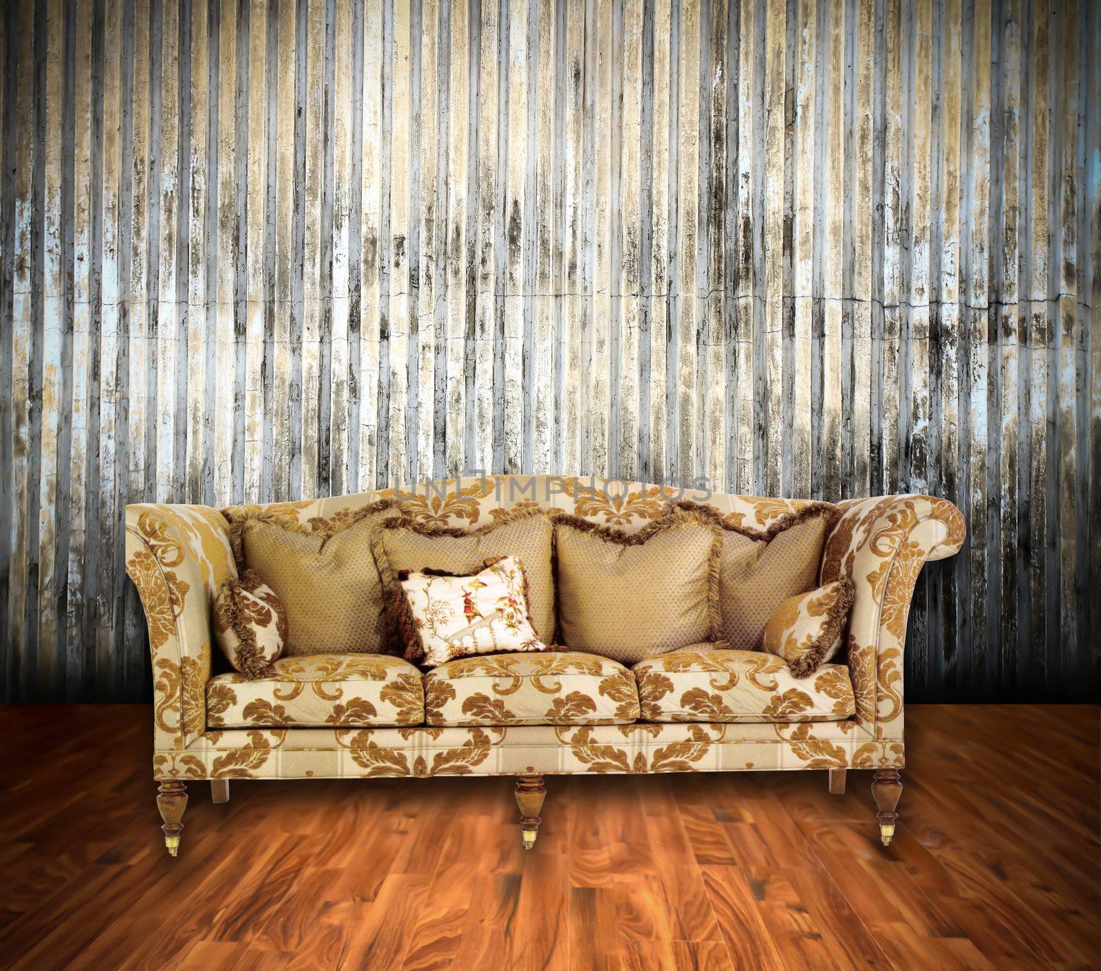 interior grunge room with classic sofa