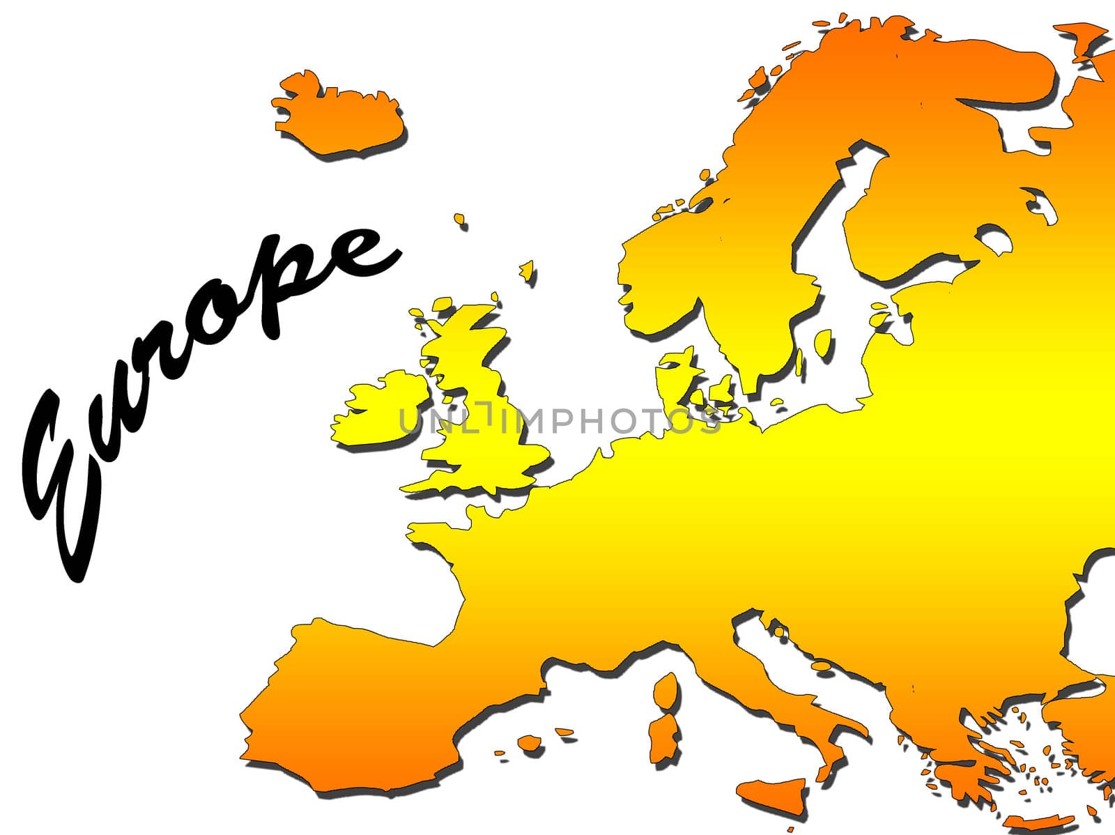 	
Europe map filled with orange gradient. Mercator projection.