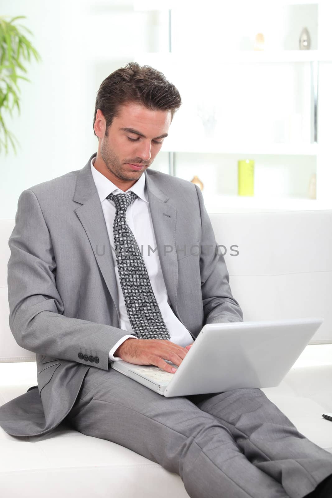 Businessman using a laptop by phovoir