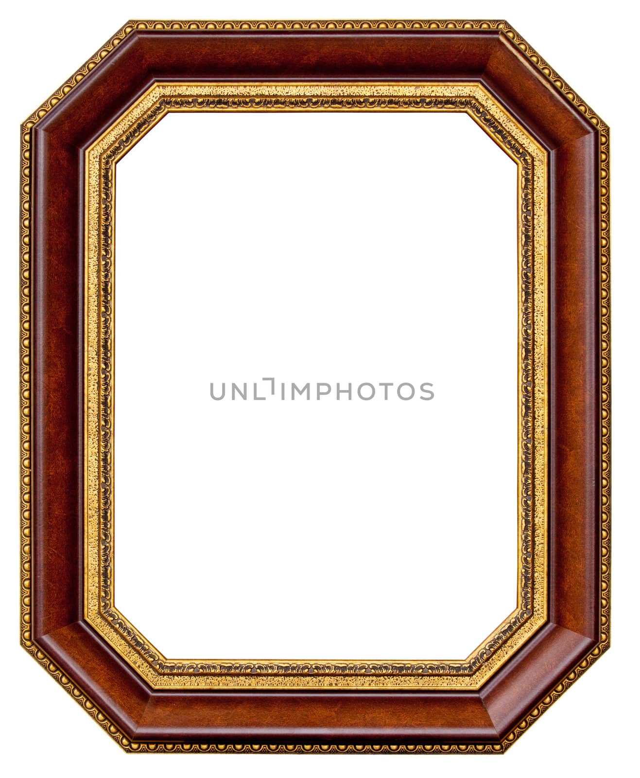 Gold and wood frame on white background