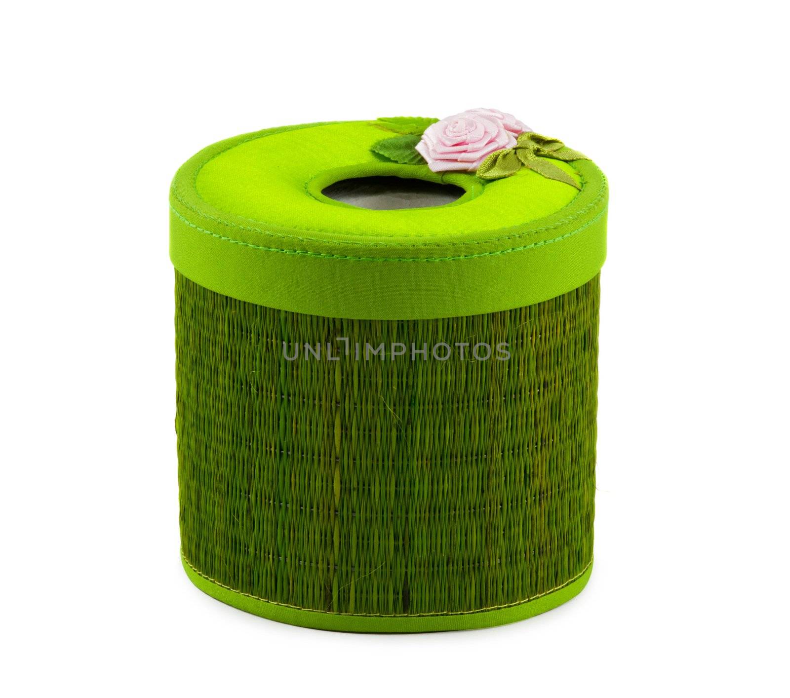 Green Box of Tissues on White Background