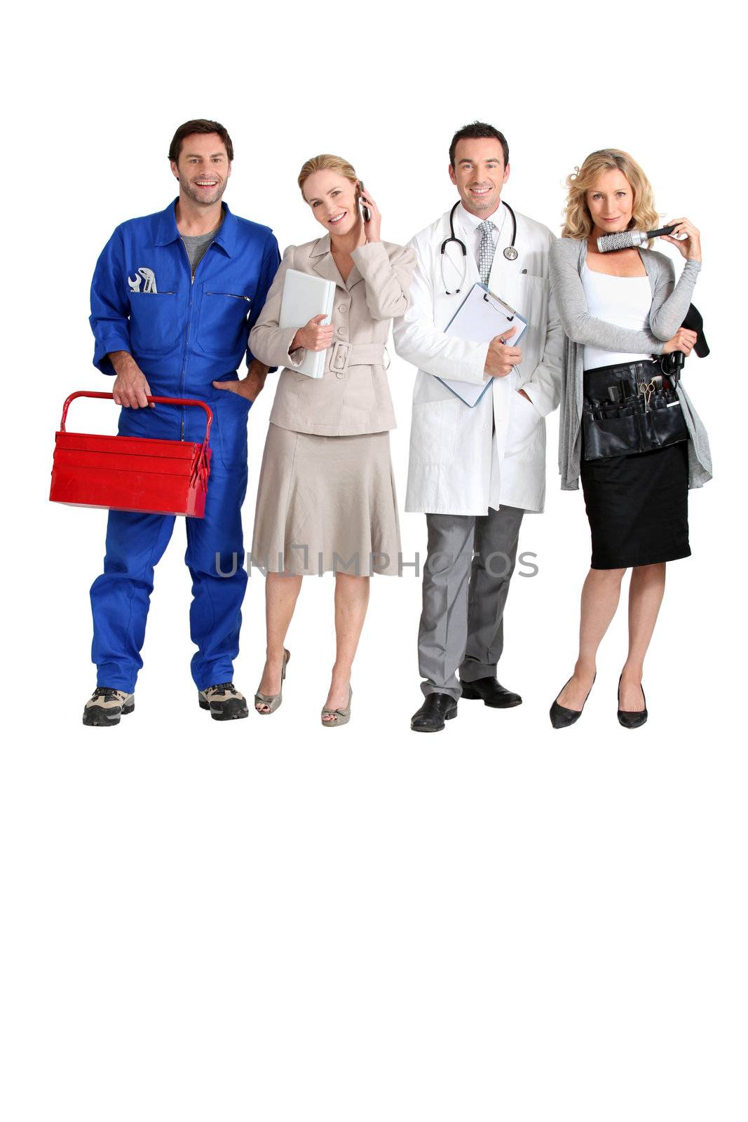 Mechanic, receptionist, doctor and hairdresser.