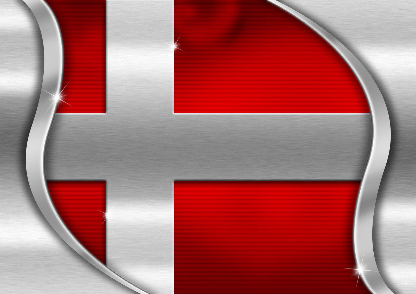 Red and metal background national danish metal flag
