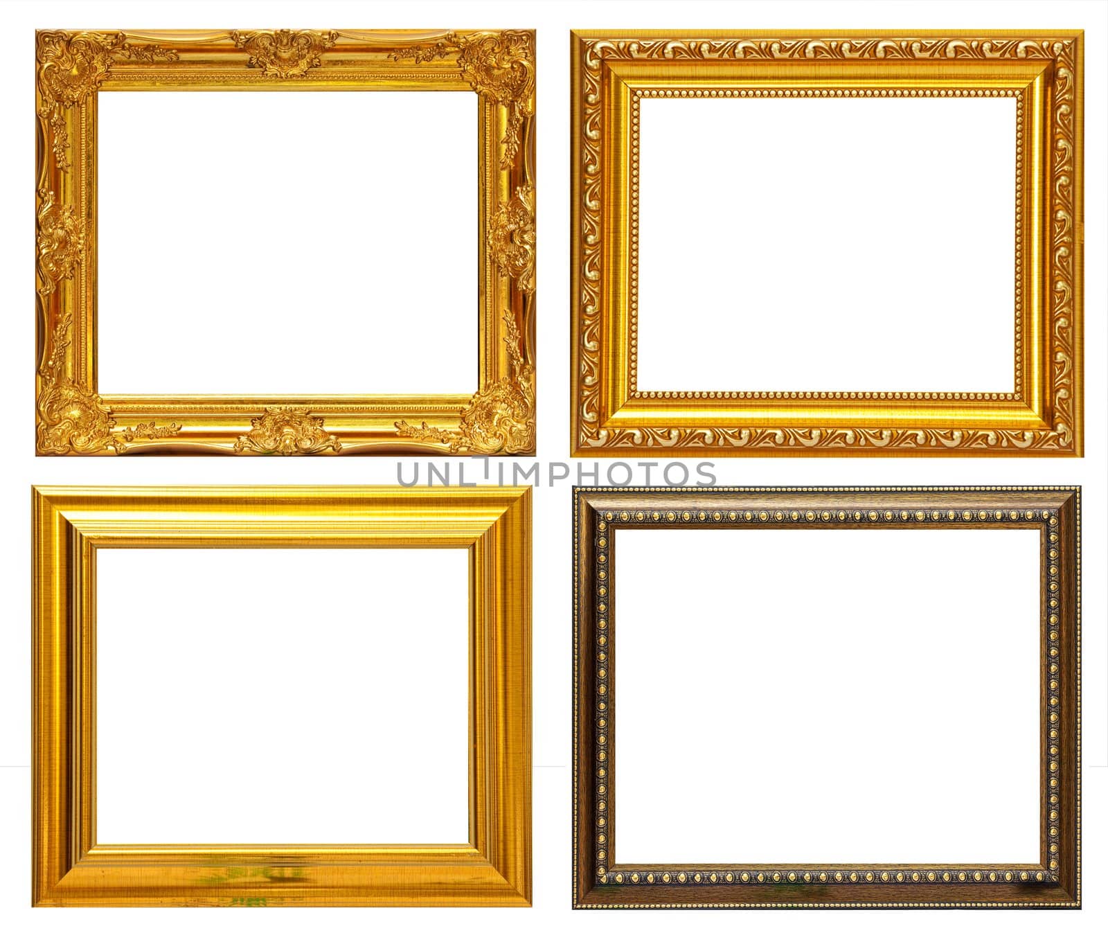 Gold frame Collection on white background