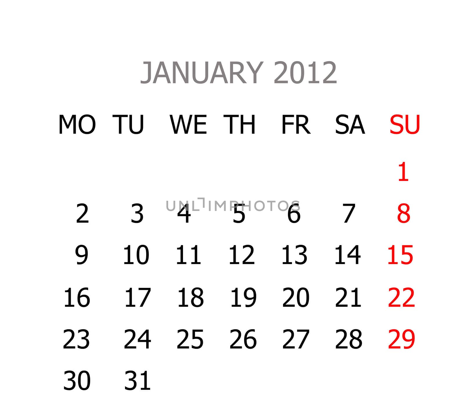 Simple calendar for years 2012