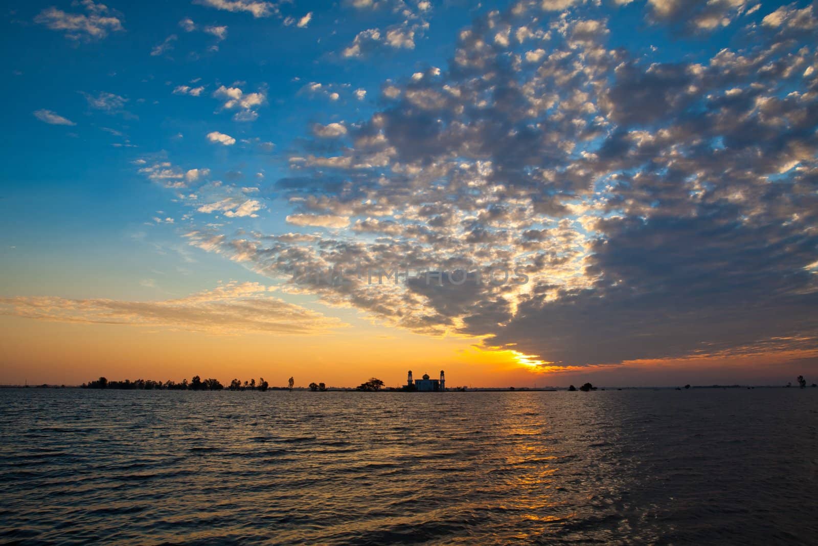 View of islamic mosque on sunset