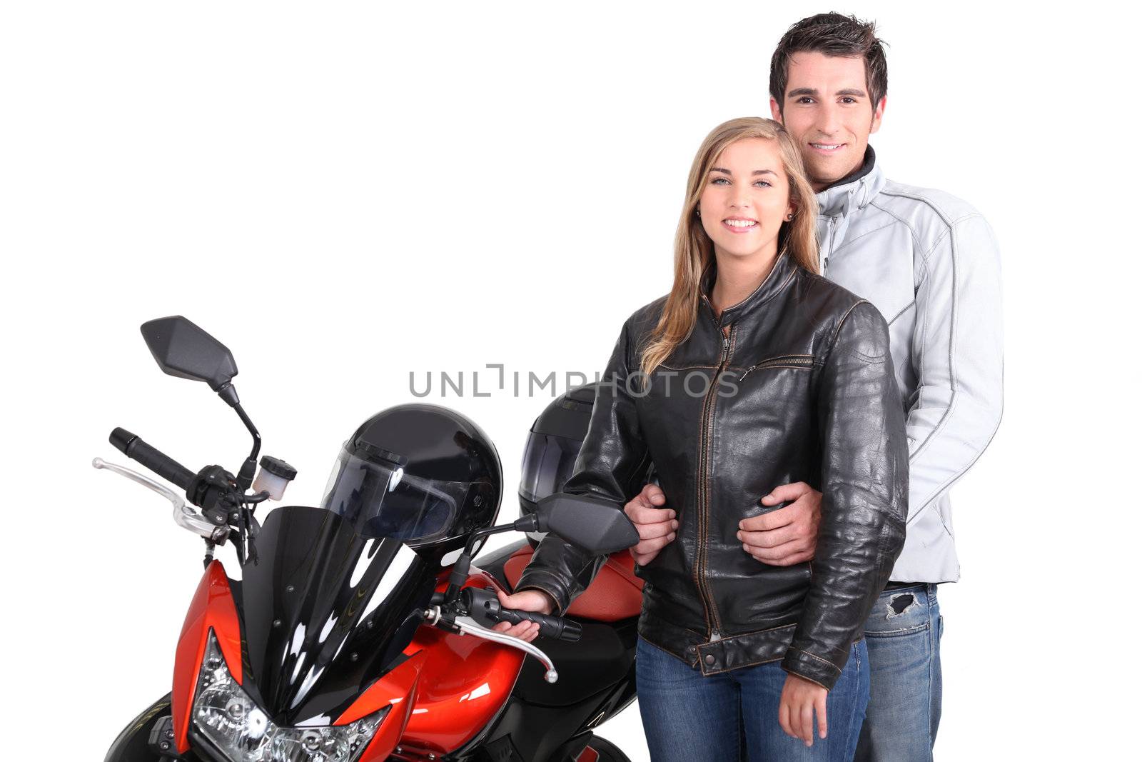 couple next to motorbike