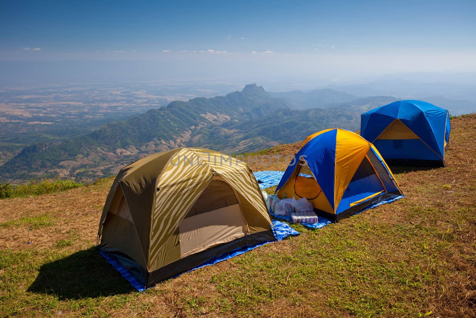 Tourist tent in mountain landscape in Thailand