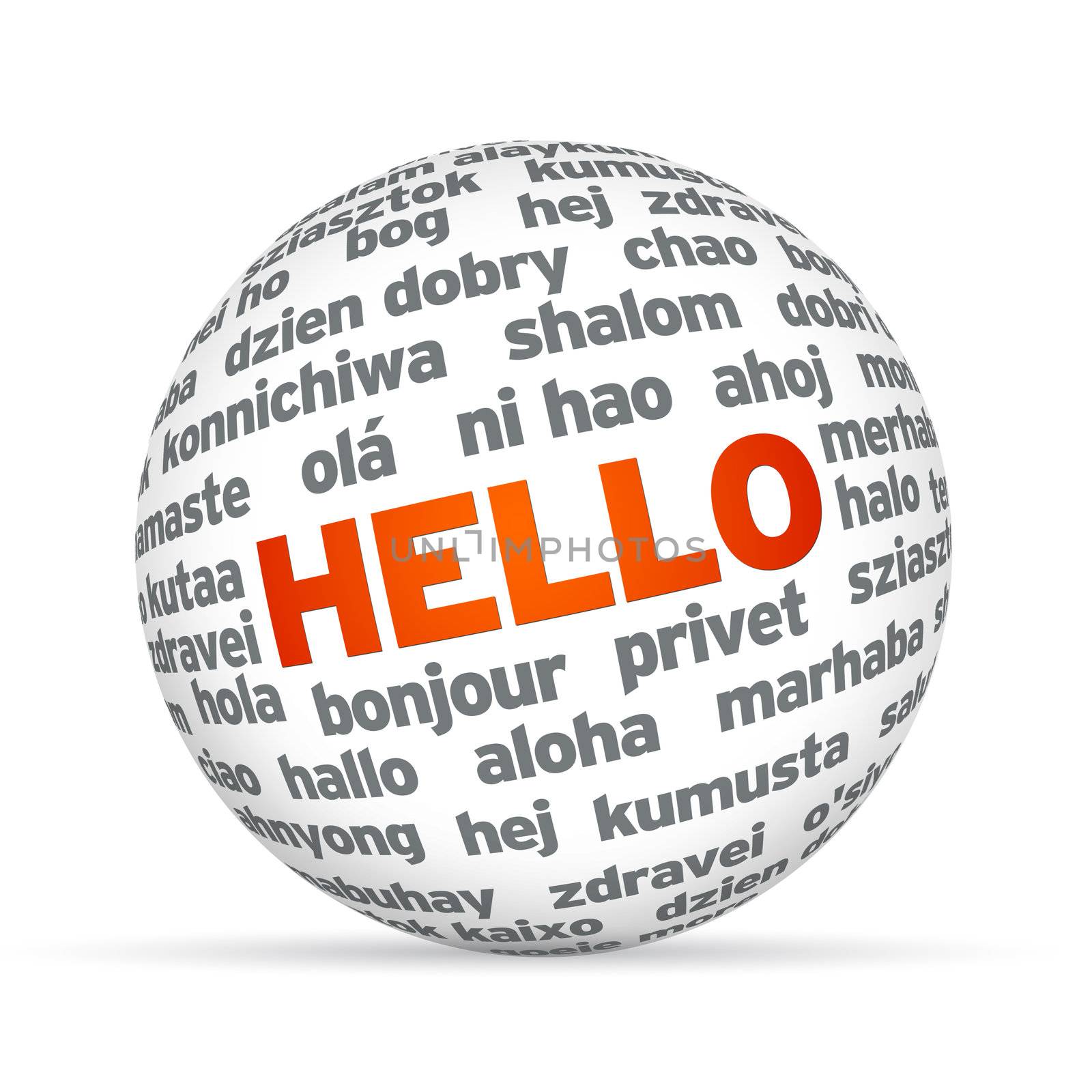 3d Sphere with Hello in different languages.