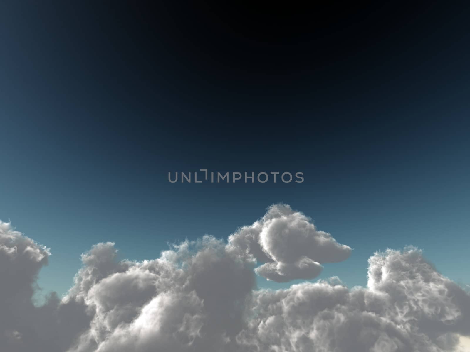 cumulus clouds soaring on the dark blue sky