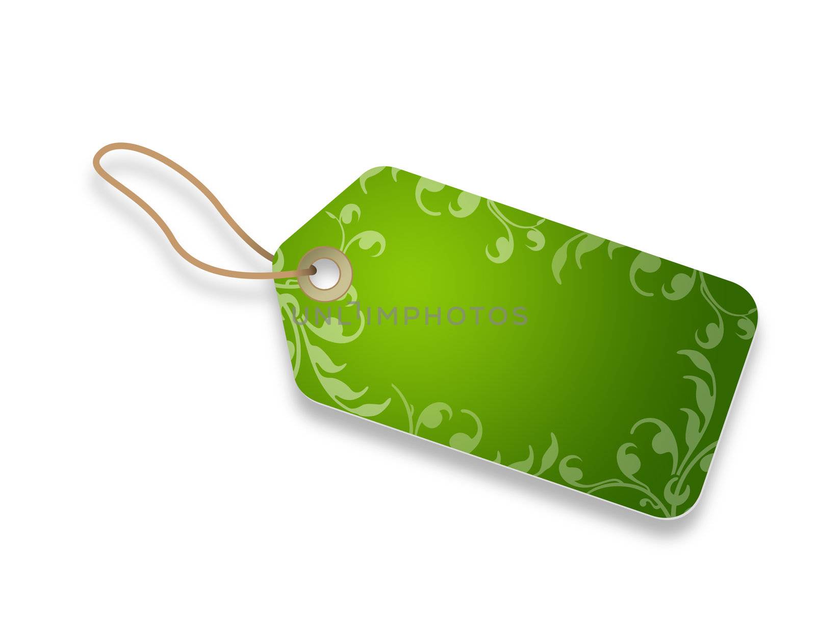A Green Price Tag with floral elements. 