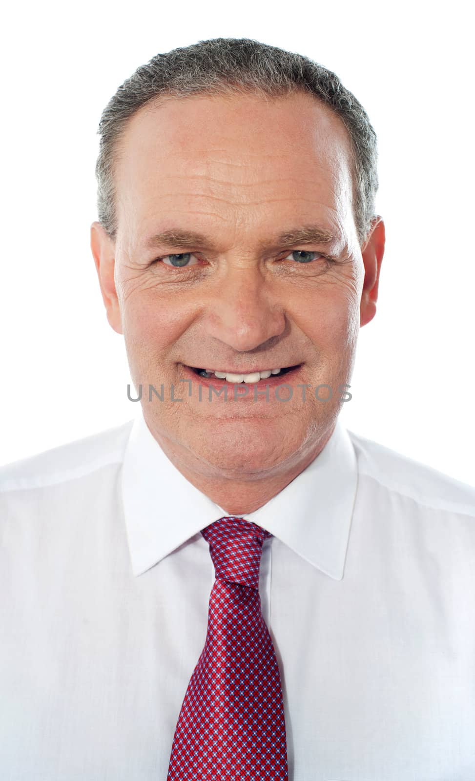 Closeup of a senior businessman isolated over white