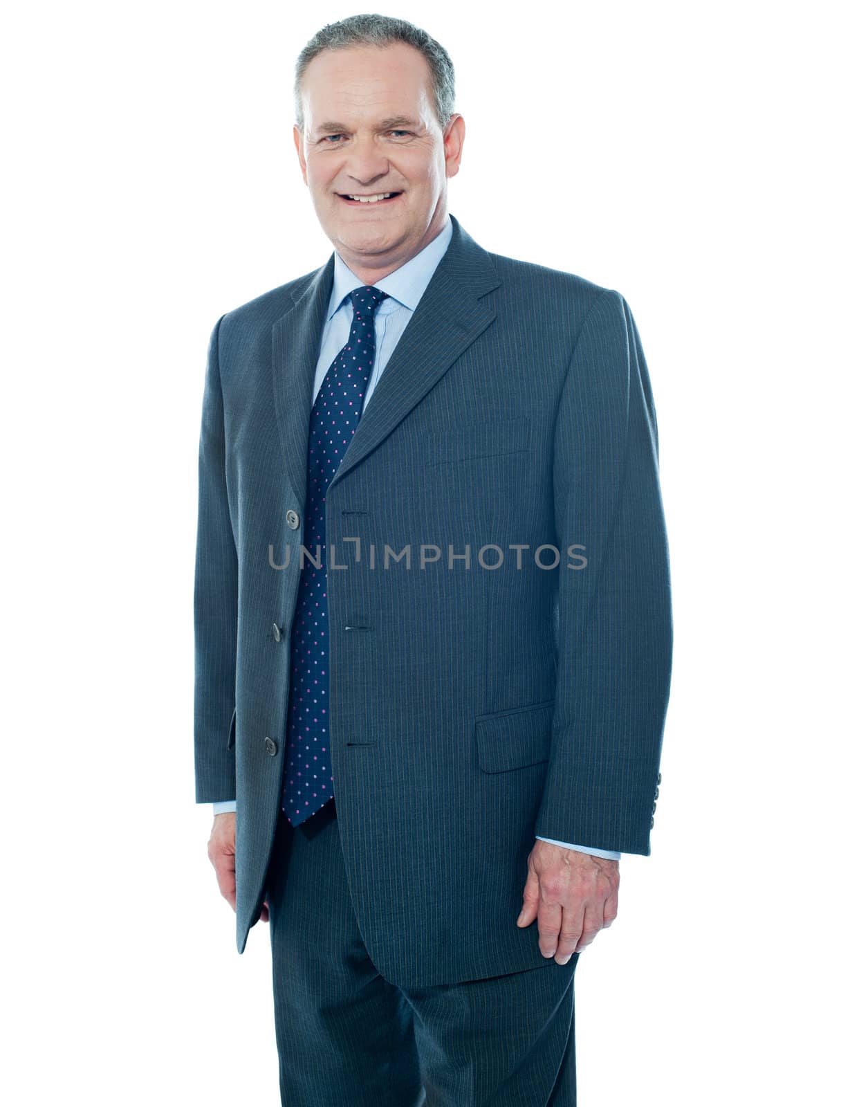 Senior business executive posing in front of camera. Isolated against white background